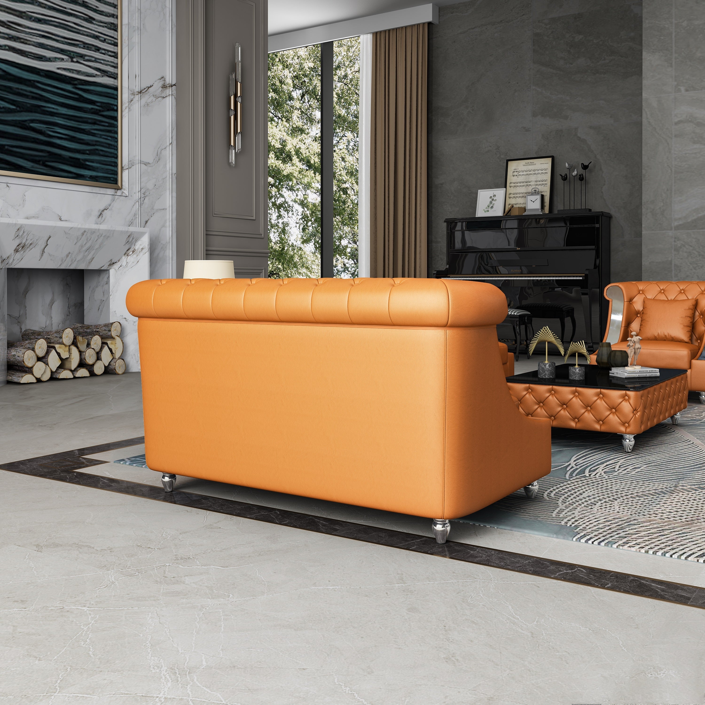European Furniture - Mayfair Loveseat Premium Cognac Italian Leather - EF-90282-L - New Star Living