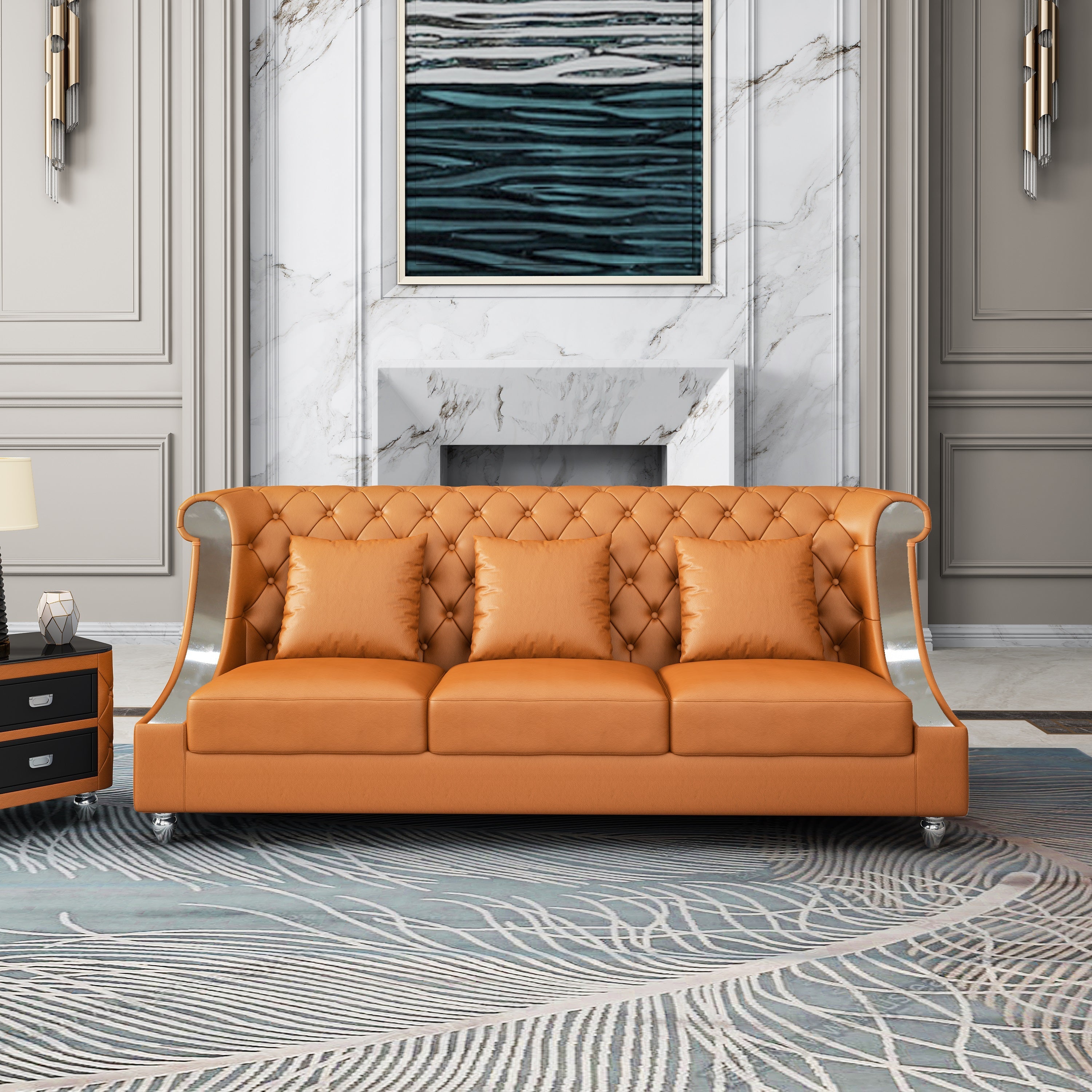 European Furniture - Mayfair Sofa Premium Cognac Italian Leather - EF-90282-S - New Star Living