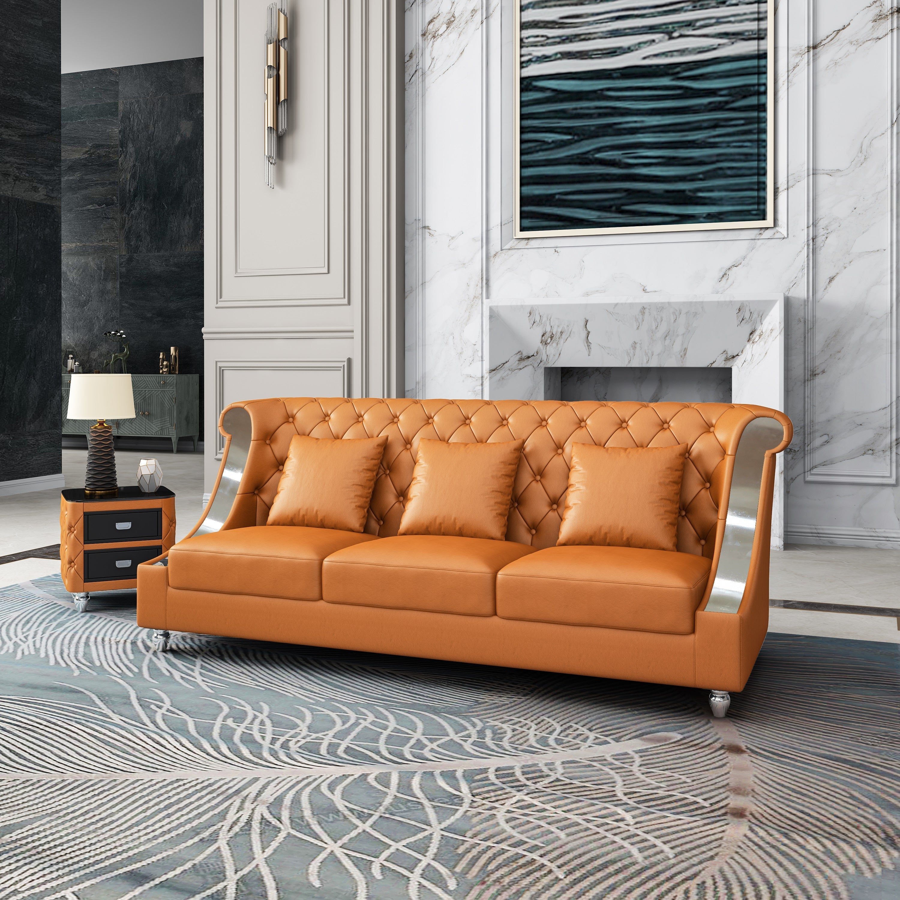 European Furniture - Mayfair 3 Piece Living Room Set Premium Cognac Italian Leather - EF-90282-3SET - New Star Living