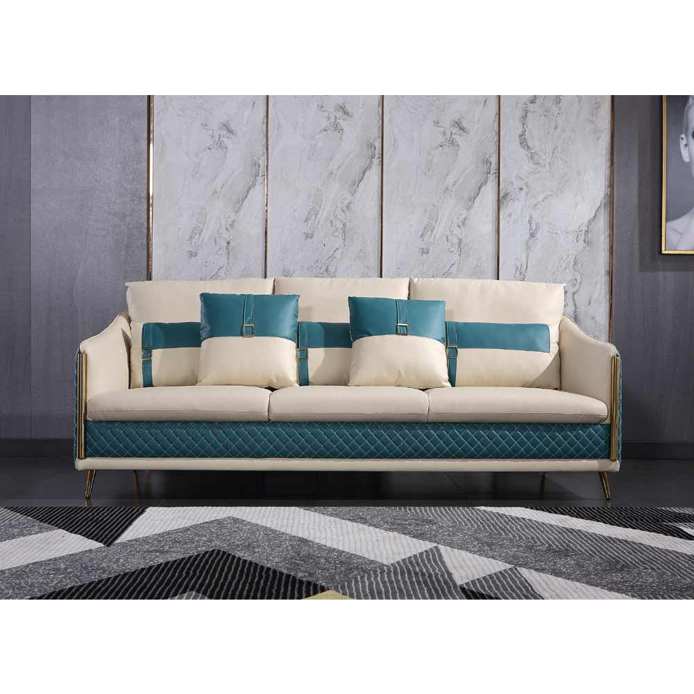 European Furniture - Icaro Loveseat White-Blue Italian Leather - EF-64457-L - New Star Living