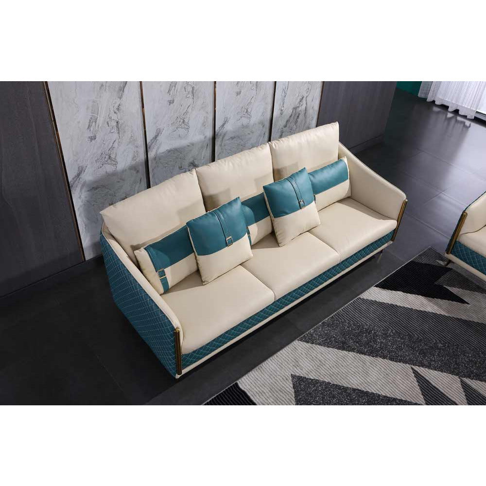 European Furniture - Icaro 3 Piece Sofa Set White-Blue Italian Leather - EF-64457 - New Star Living