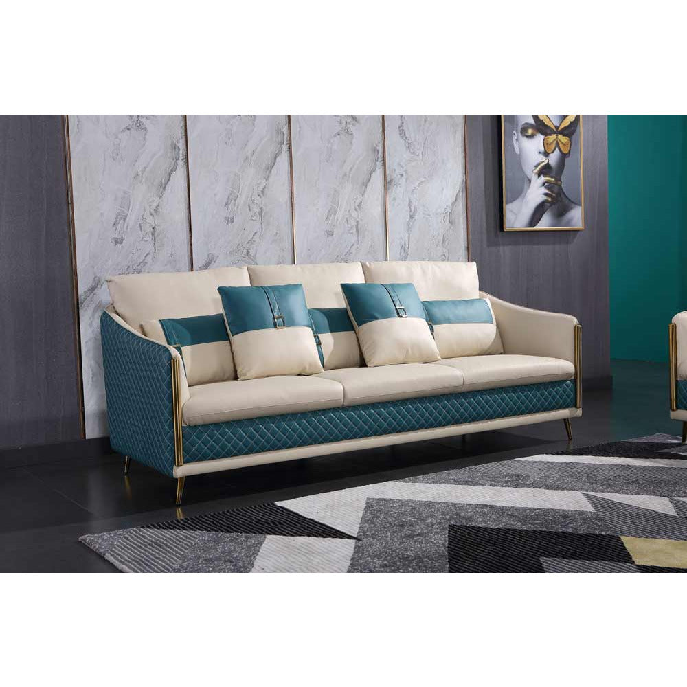 European Furniture - Icaro Loveseat White-Blue Italian Leather - EF-64457-L - New Star Living