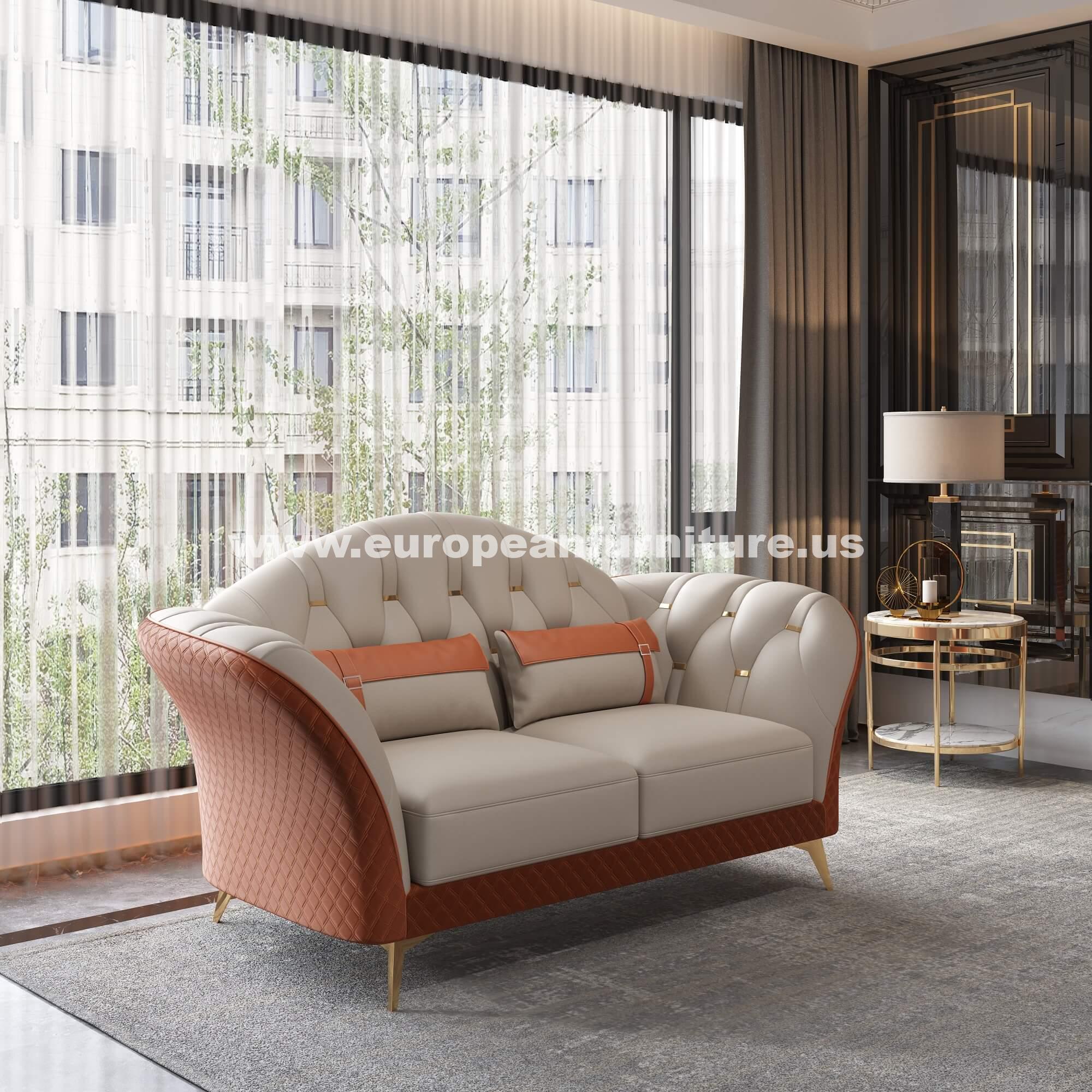 European Furniture - Amalia Loveseat White-Orange Italian Leather - EF-28040-L - New Star Living