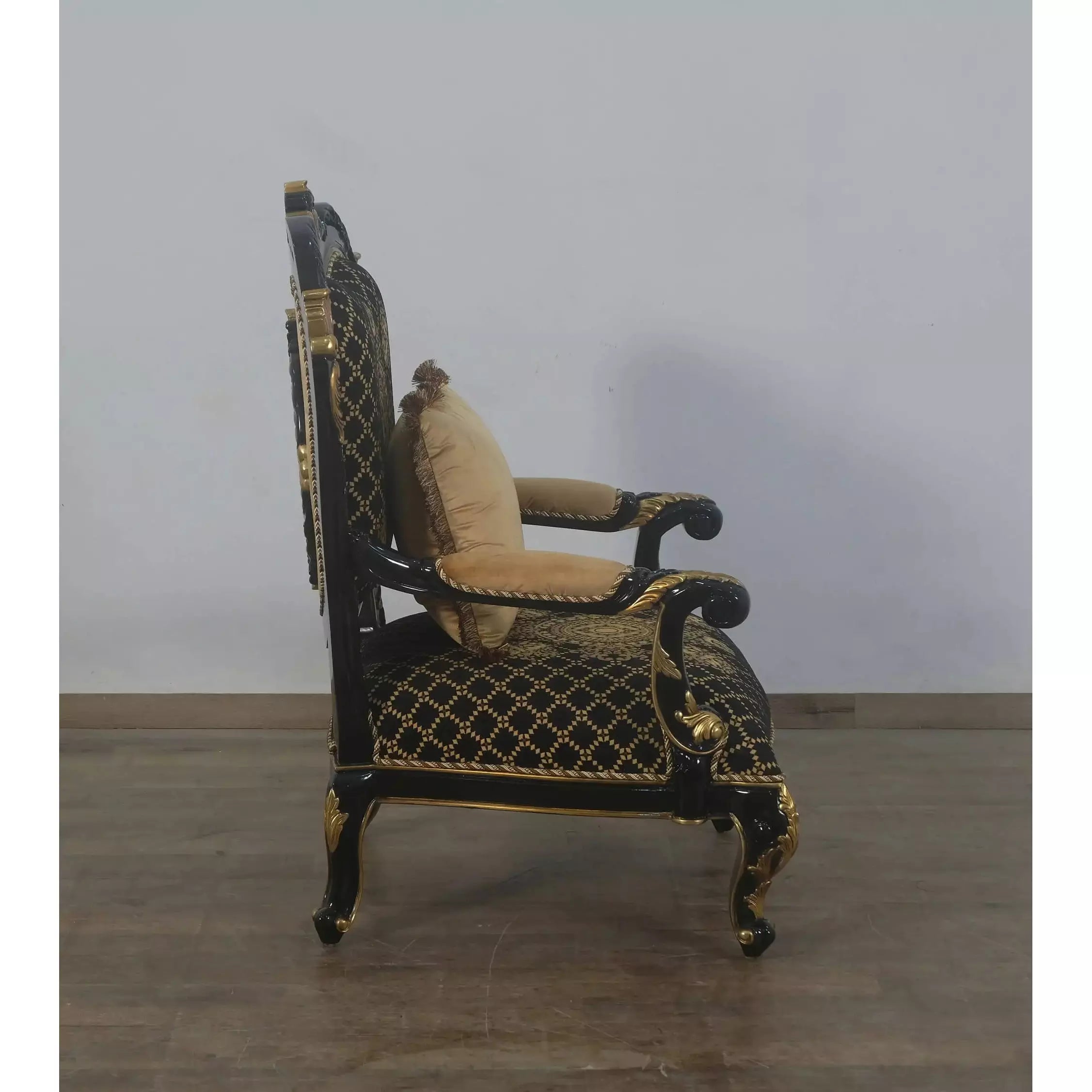European Furniture - Rosella Accent Armchair Black Gold Damask - 44696-C - New Star Living