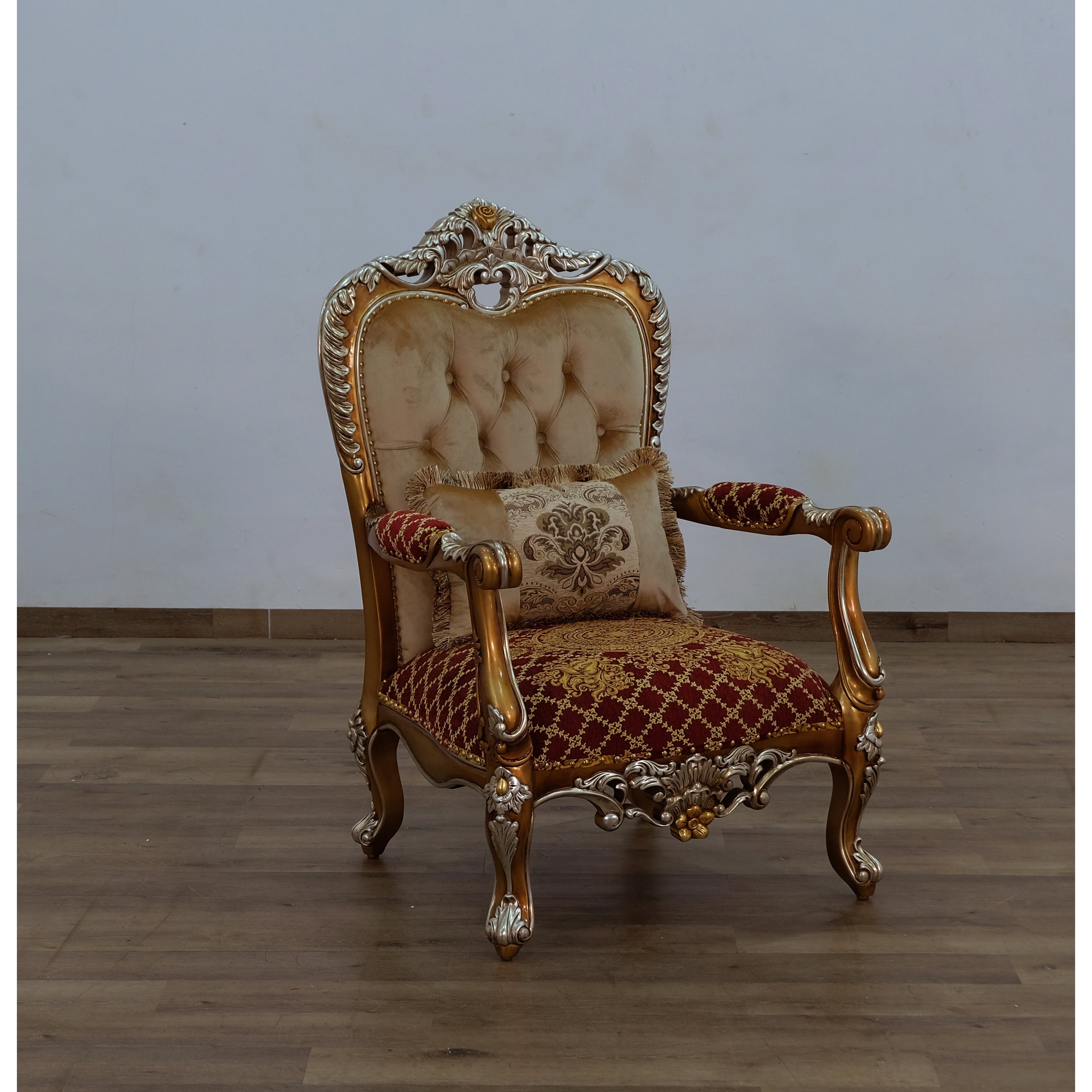 European Furniture - Saint Germain Accent Chair Red Gold Fabric - 35554-C - New Star Living