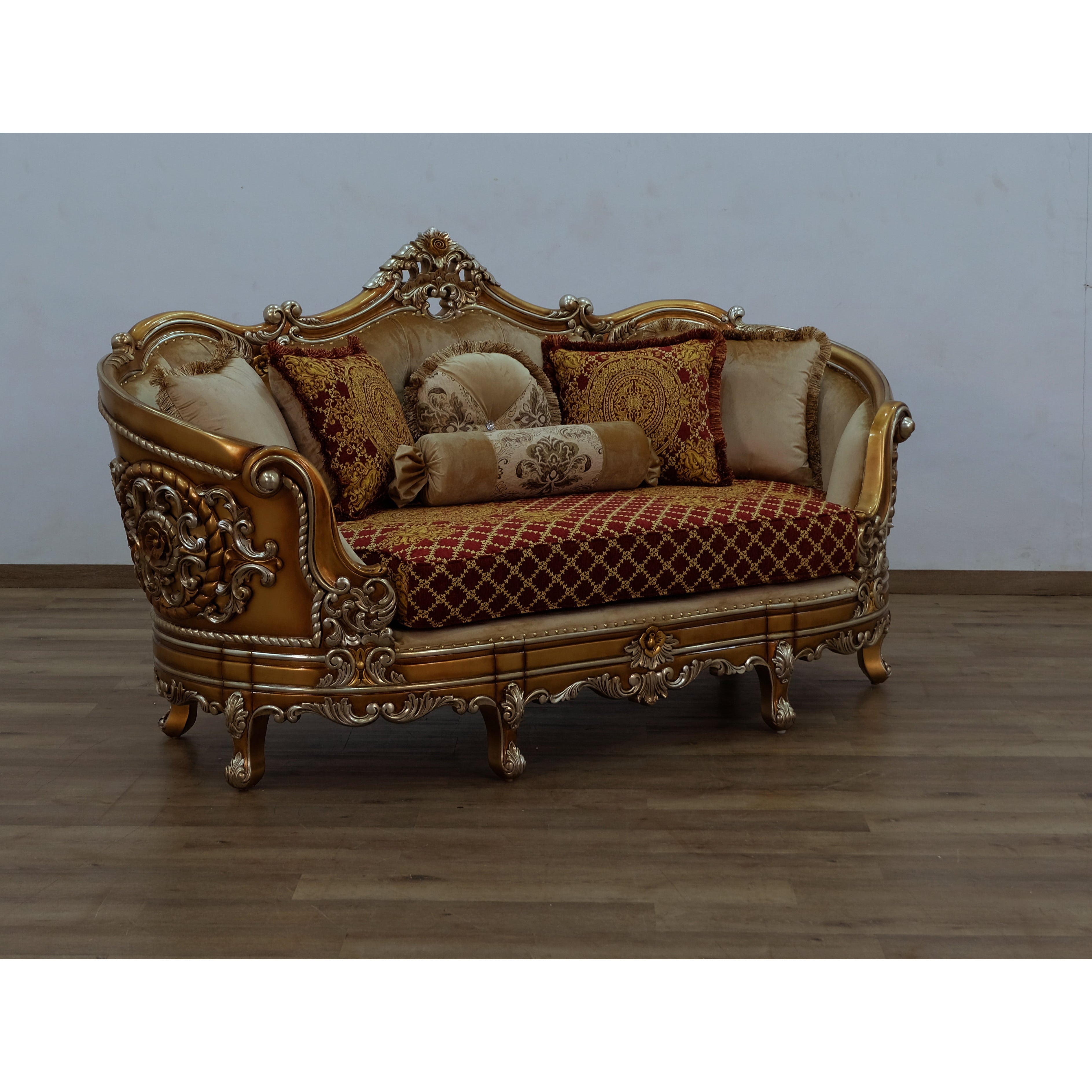European Furniture - Saint Germain 4 Piece Luxury Living Room Set in Red Gold & Antique Silver - 35554-SL2C - New Star Living