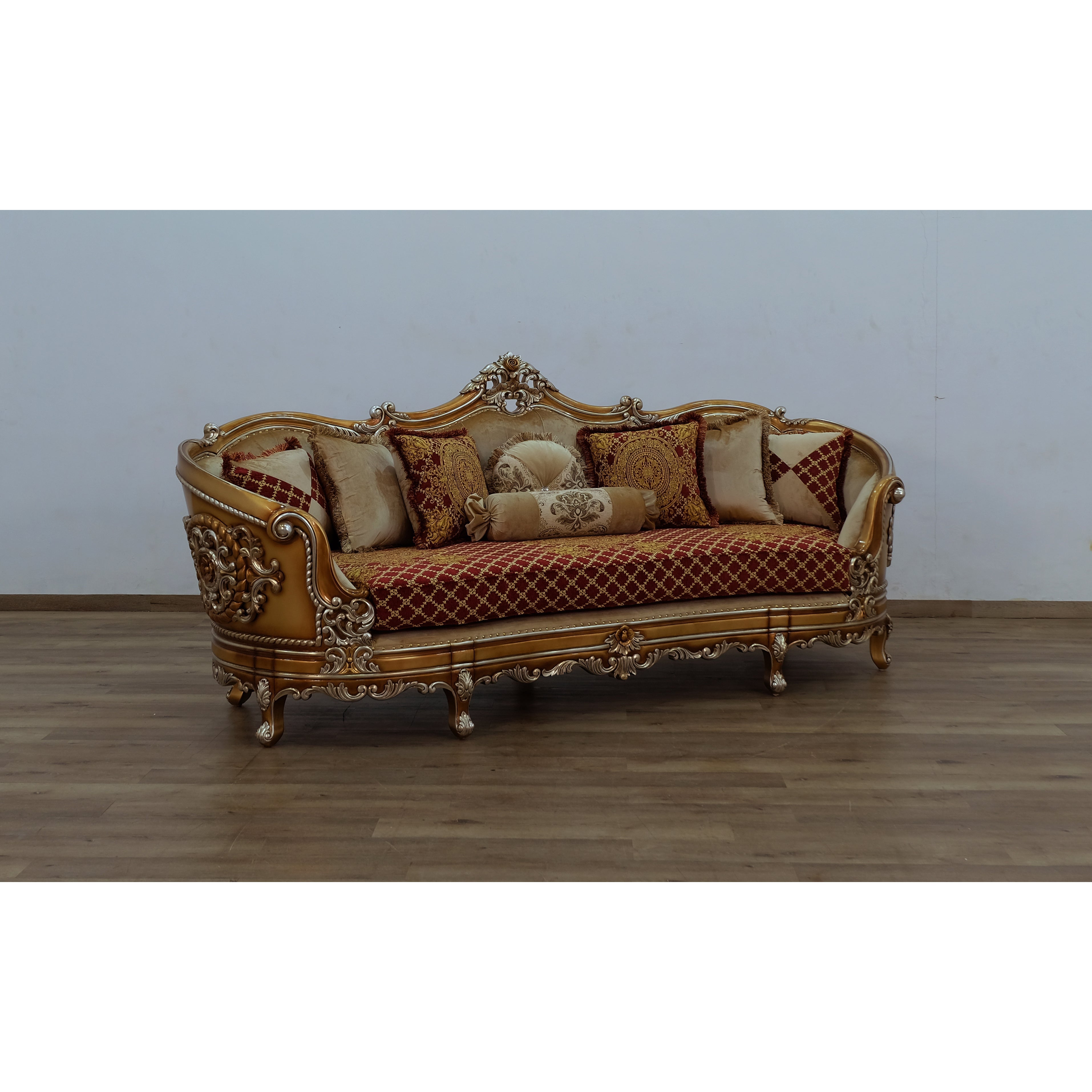European Furniture - Saint Germain 4 Piece Luxury Living Room Set in Red Gold & Antique Silver - 35554-SL2C - New Star Living