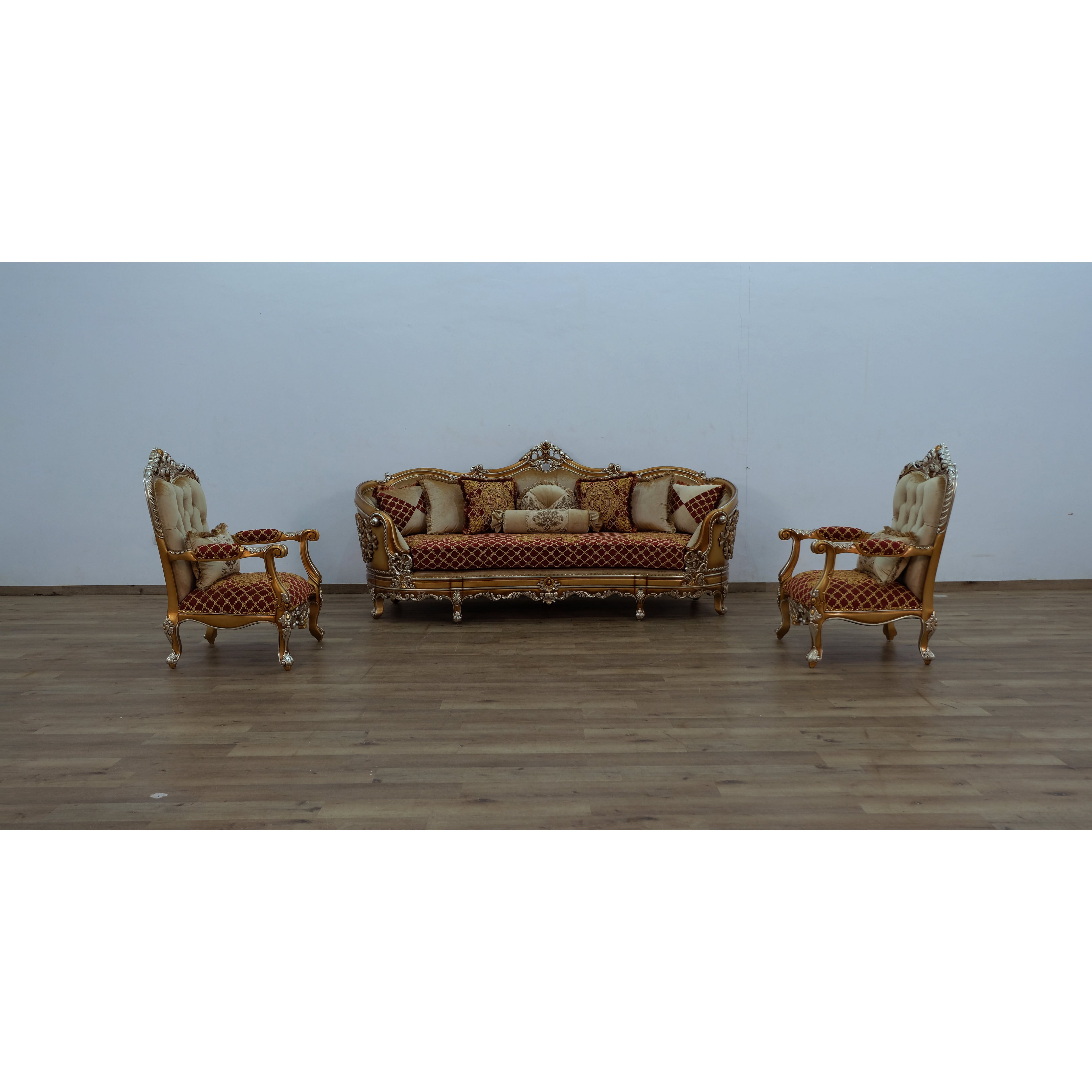 European Furniture - Saint Germain 3 Piece Luxury Living Room Set in Red Gold & Antique Silver - 35554-S2C - New Star Living