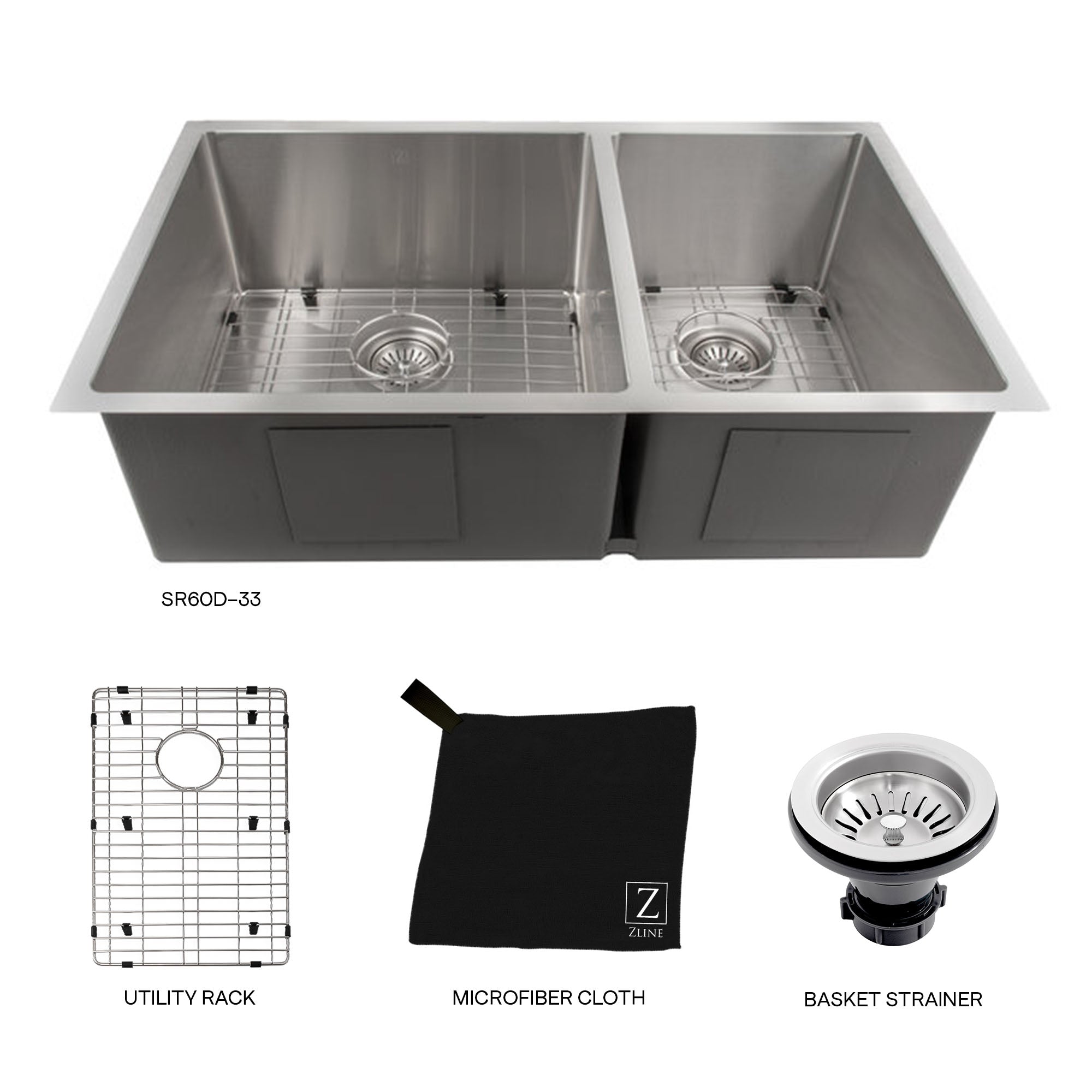 ZLINE 33 in. Chamonix Undermount Double Bowl Kitchen Sink with Bottom Grid (SR60D-33) - New Star Living