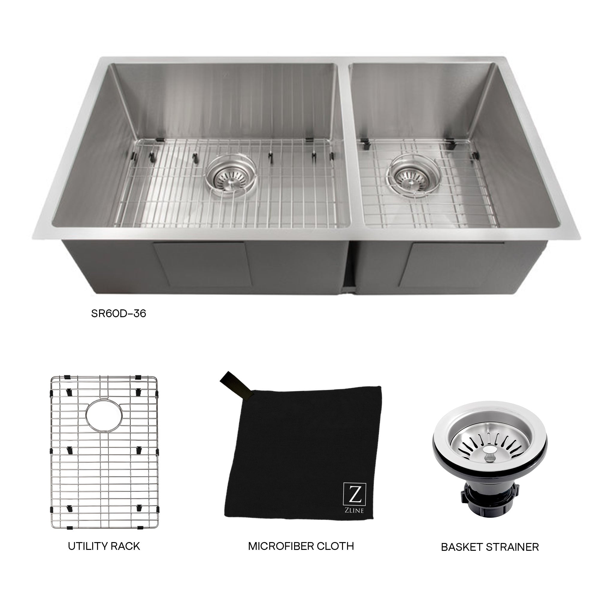 ZLINE 36 in. Chamonix Undermount Double Bowl Kitchen Sink with Bottom Grid (SR60D-36) - New Star Living