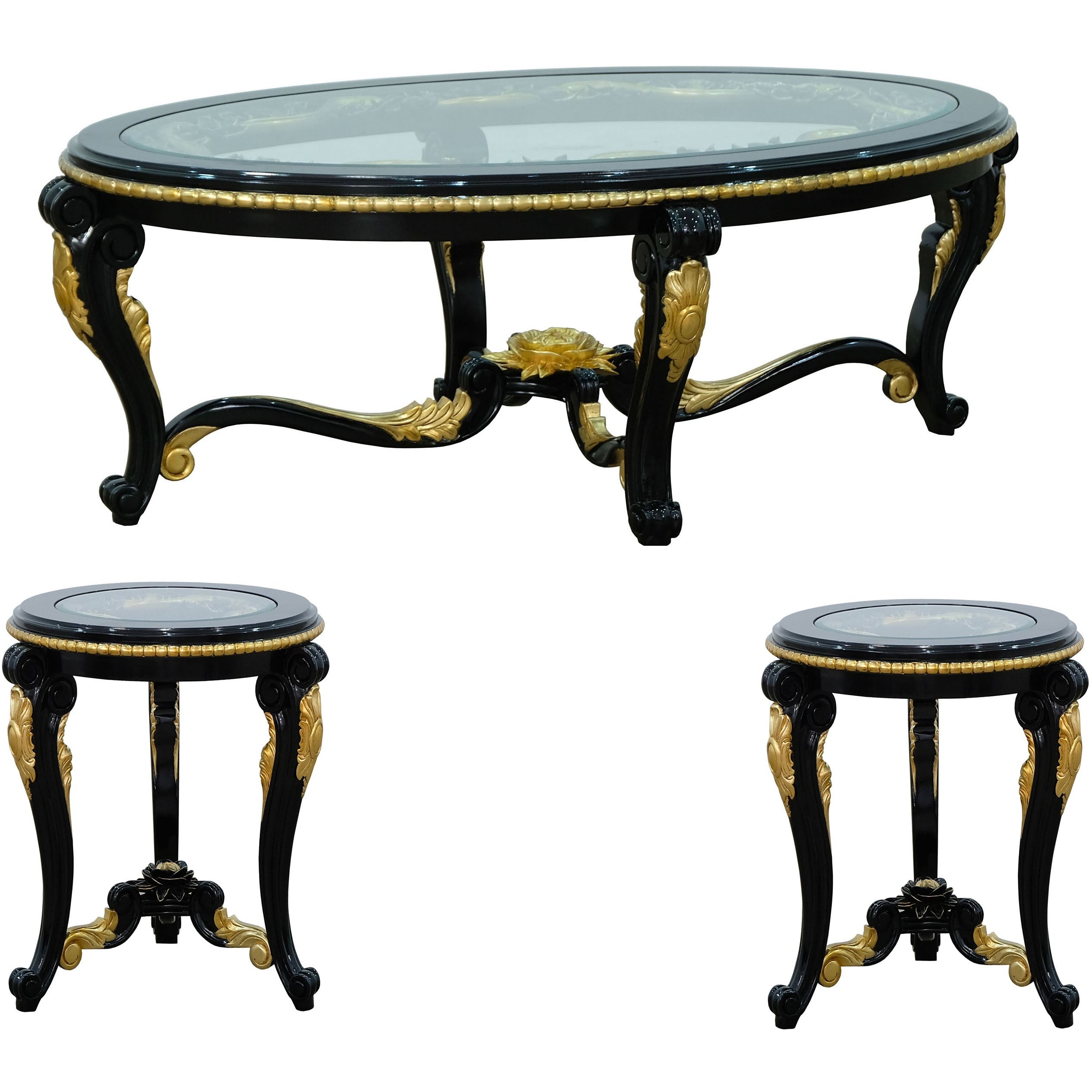 European Furniture - Bellagio III 3 Piece Occasional Table Set in Black-Gold- 30019-ET-CT - New Star Living
