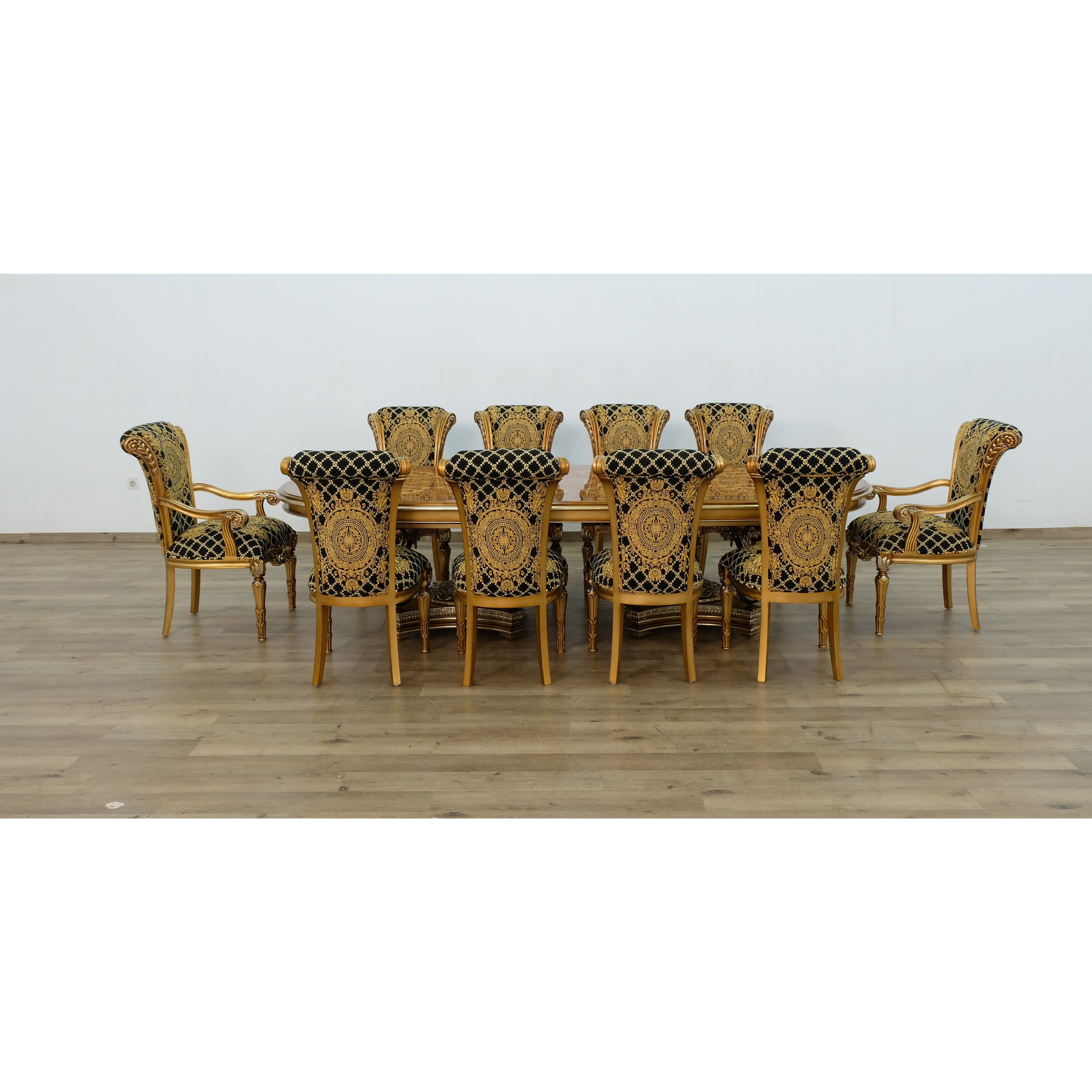 European Furniture - Valentina 11 Piece Dining Room Set With Gold Black Chair - 51955-61958-11SET - New Star Living