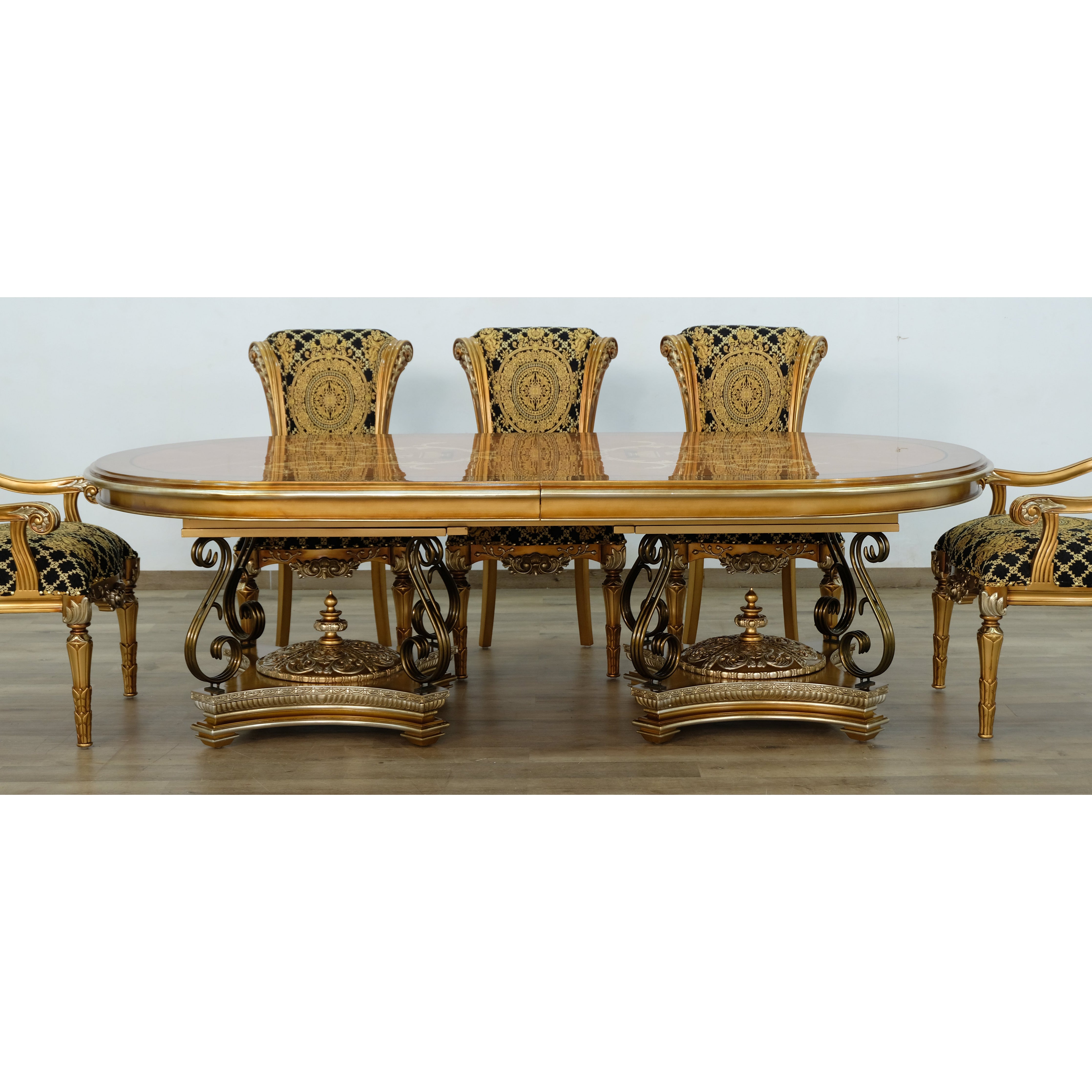 European Furniture - Valentina 9 Piece Dining Room Set With Gold Black Chair - 51955-61958-9SET - New Star Living