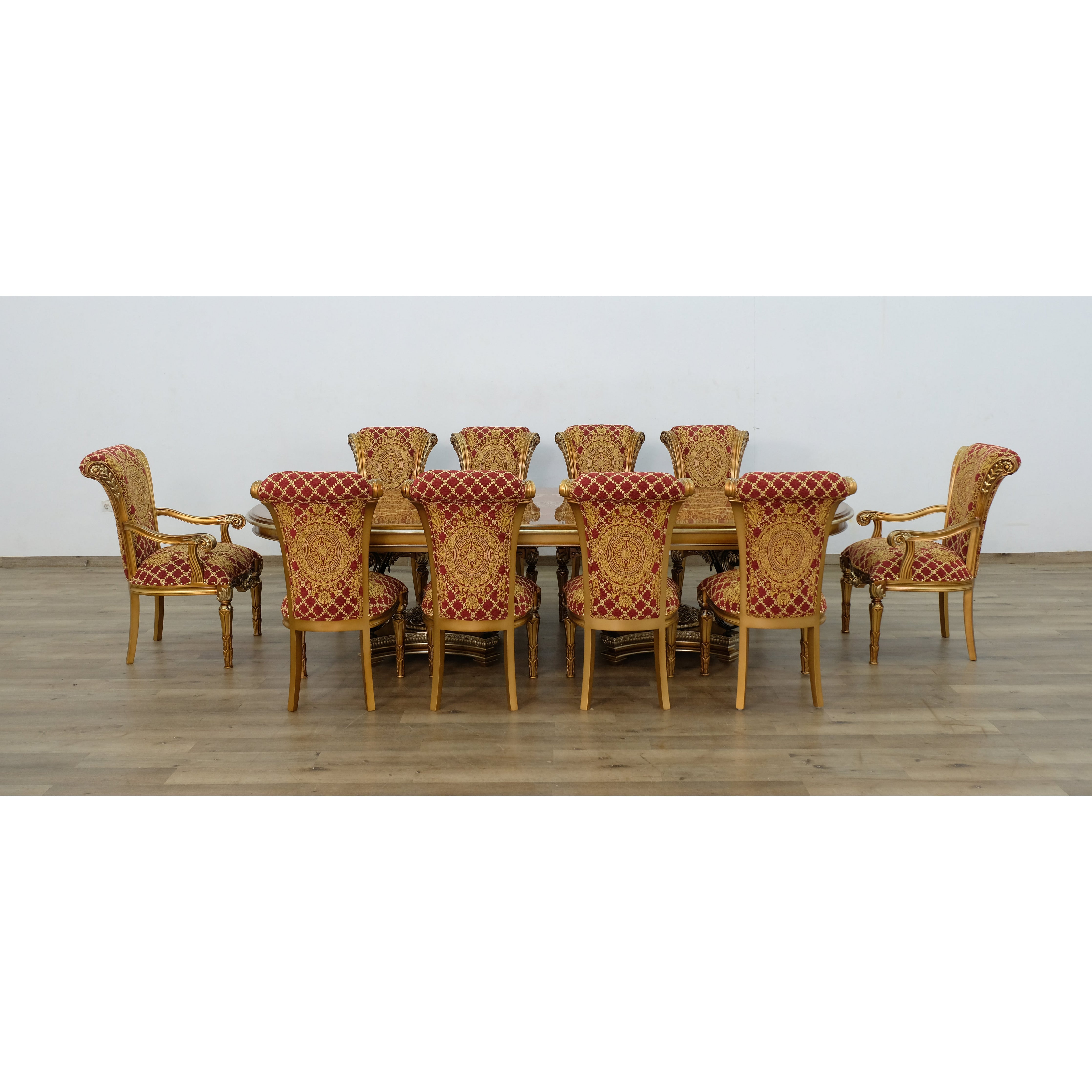 European Furniture - Valentina 11 Piece Dining Room Set With Gold Red Chair - 51955-61959-11SET - New Star Living