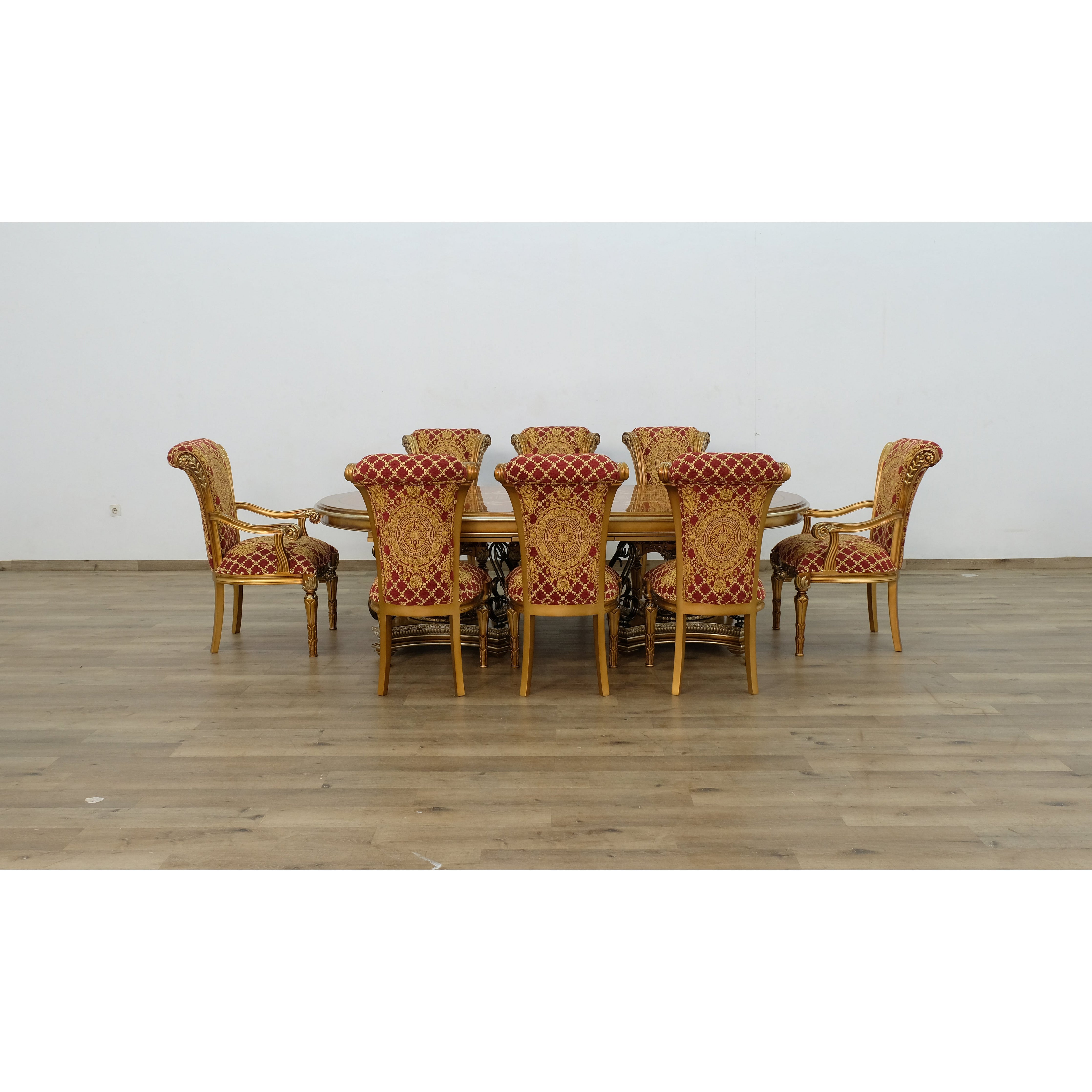 European Furniture - Valentina 9 Piece Dining Room Set With Gold Red Chair - 51955-61959-9SET - New Star Living