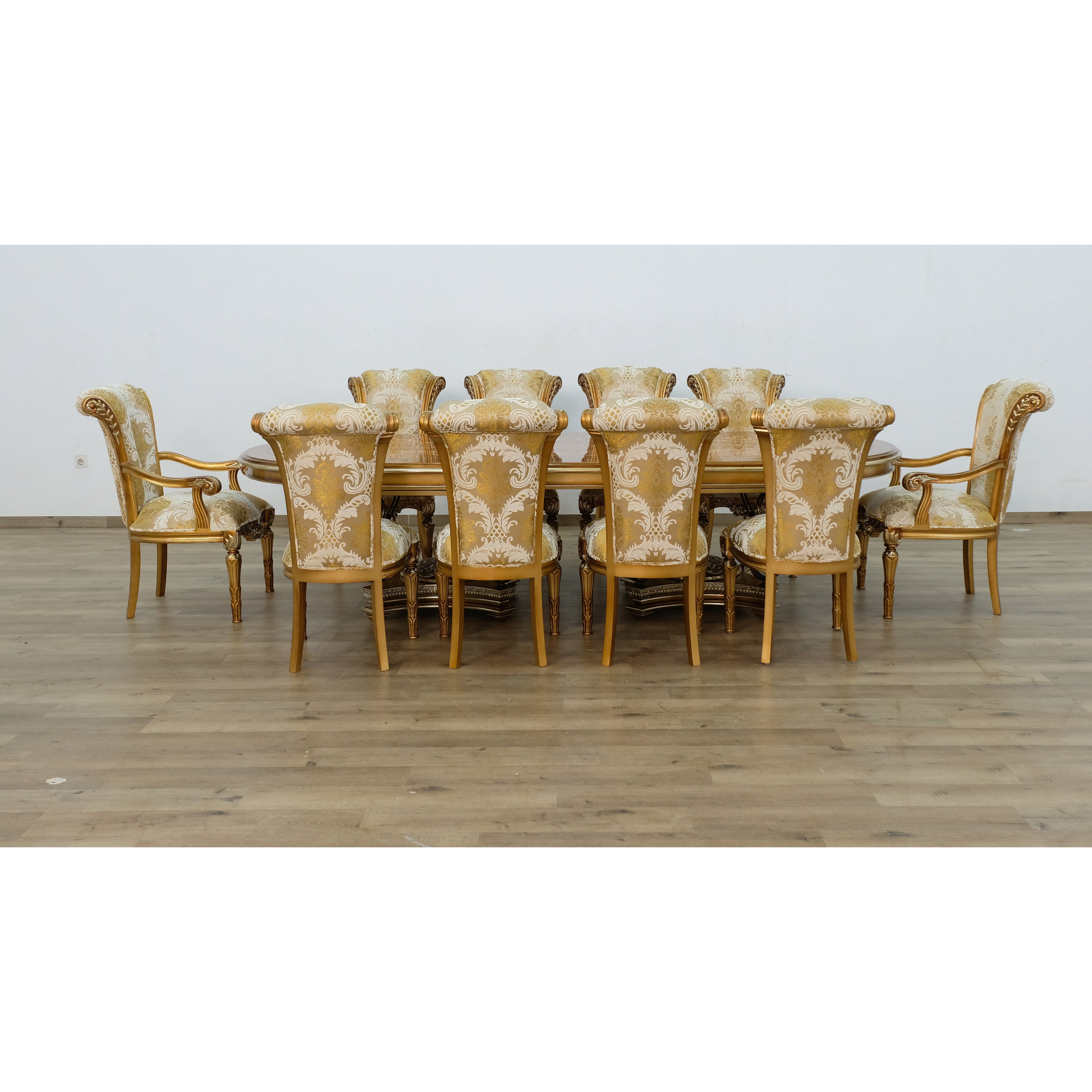 European Furniture - Valentina 11 Piece Dining Room Set With Damask Fabric Chair - 51955-61957-11 SET - New Star Living