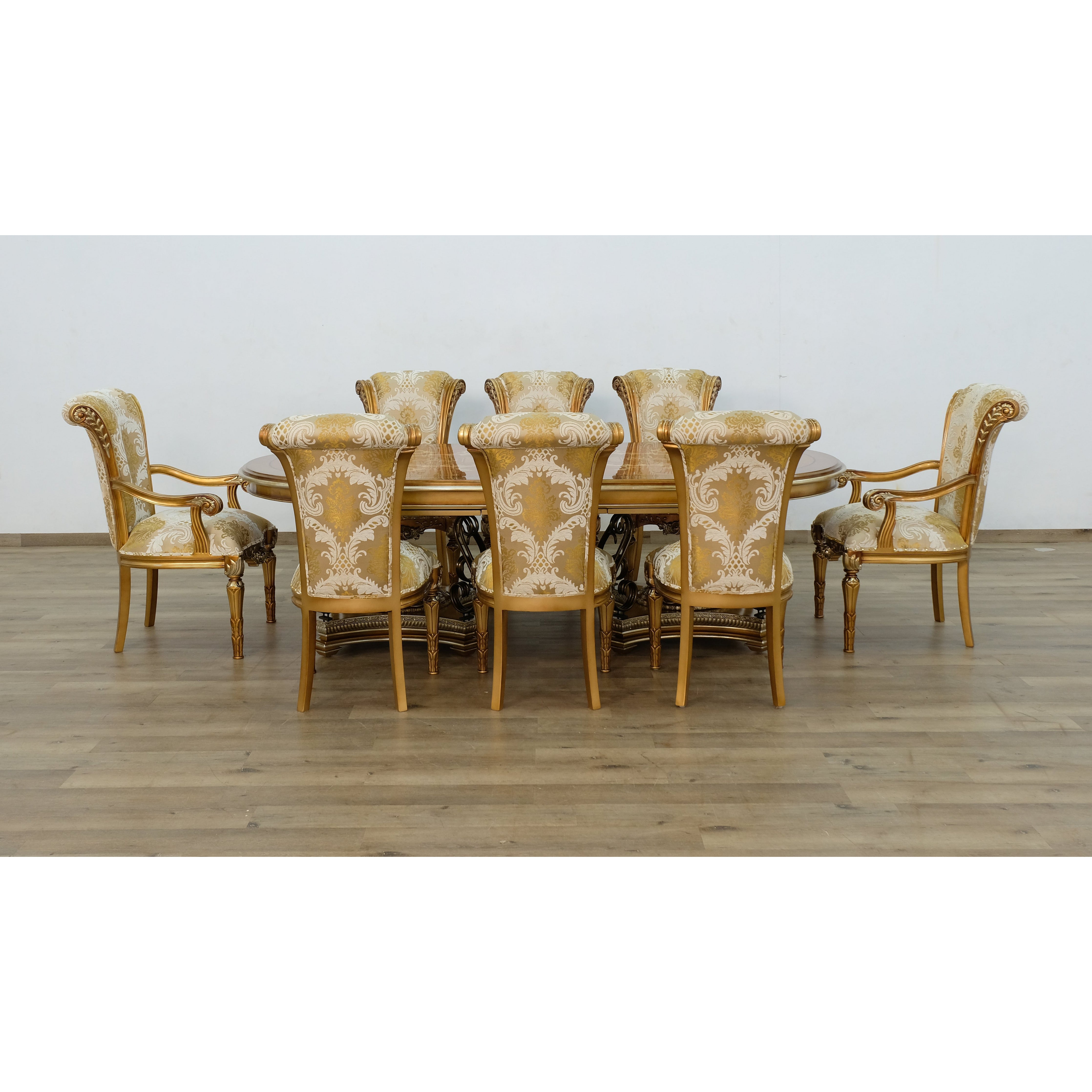 European Furniture - Valentina 9 Piece Dining Room Set With Damask Fabric Chair - 51955-61957-9SET - New Star Living