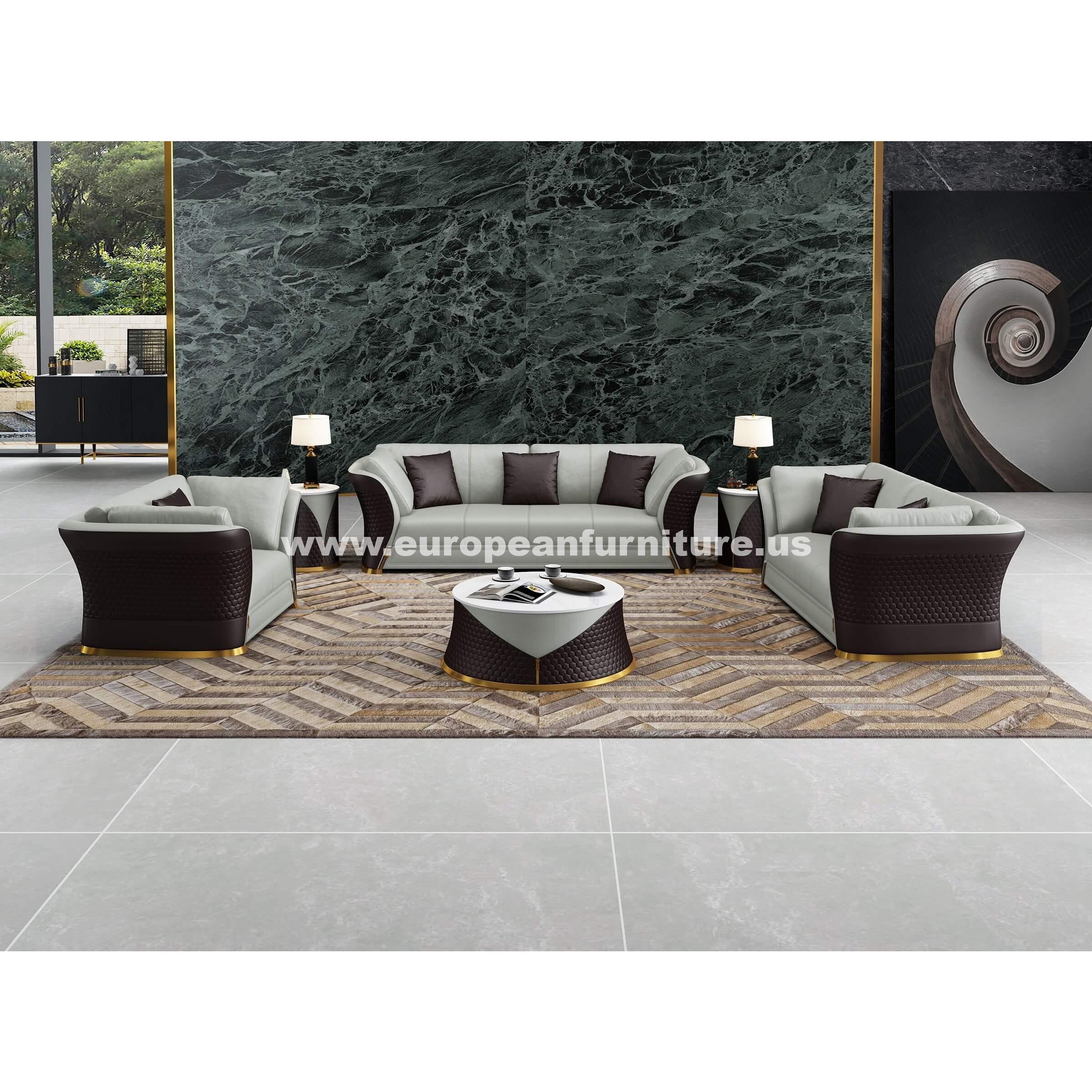 European Furniture - Vogue 3 Piece Sofa Set Grey & Chocolate Italian Leather - EF-27993 - New Star Living