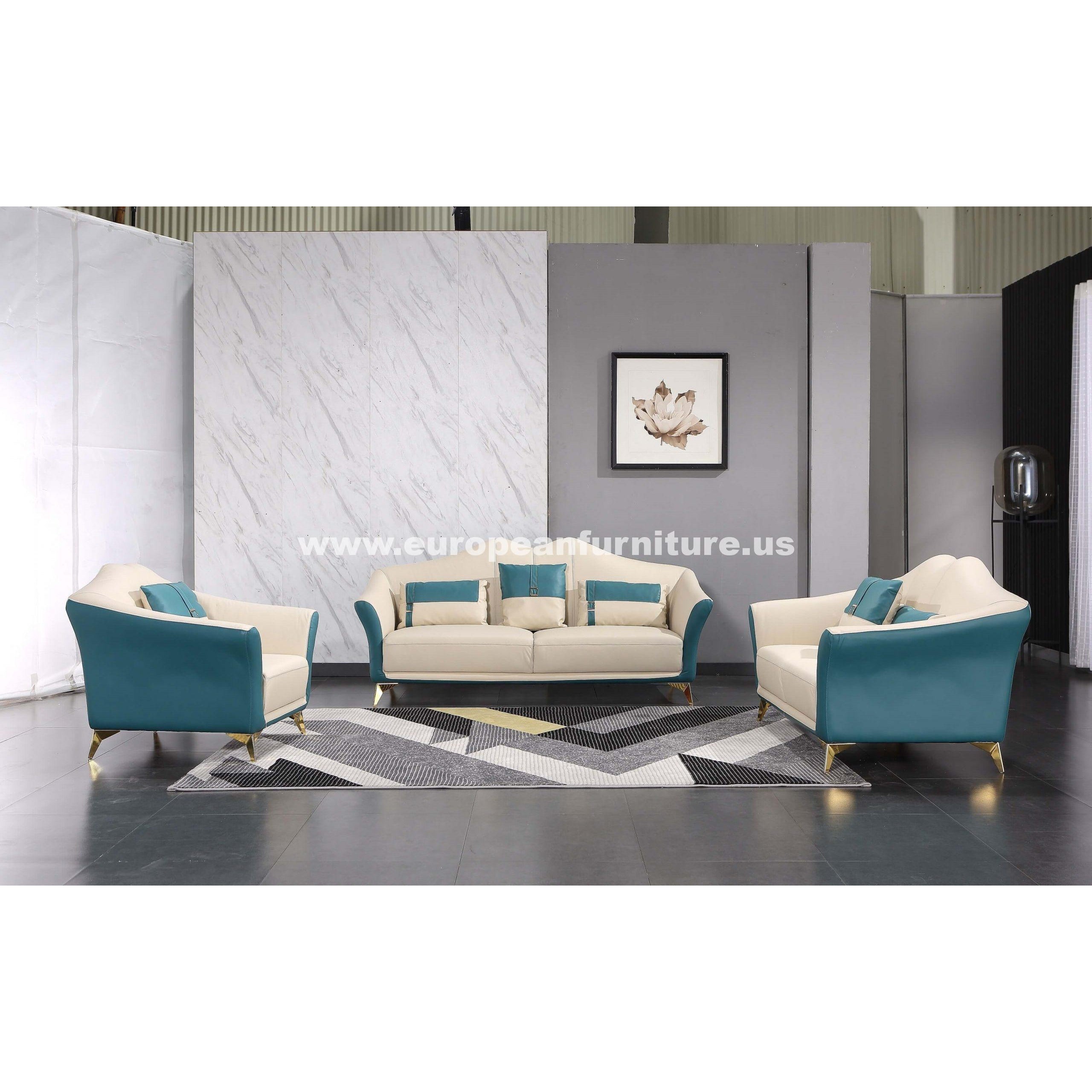 European Furniture - Winston 3 Piece Sofa Set White-Blue Italian Leather - EF-29052 - New Star Living