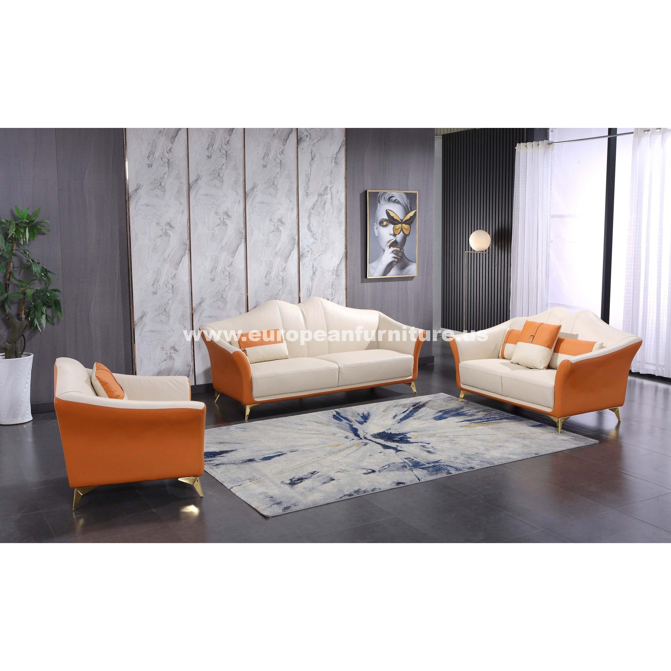 European Furniture - Winston Chair White-Orange Italian Leather - EF-29050-C - New Star Living