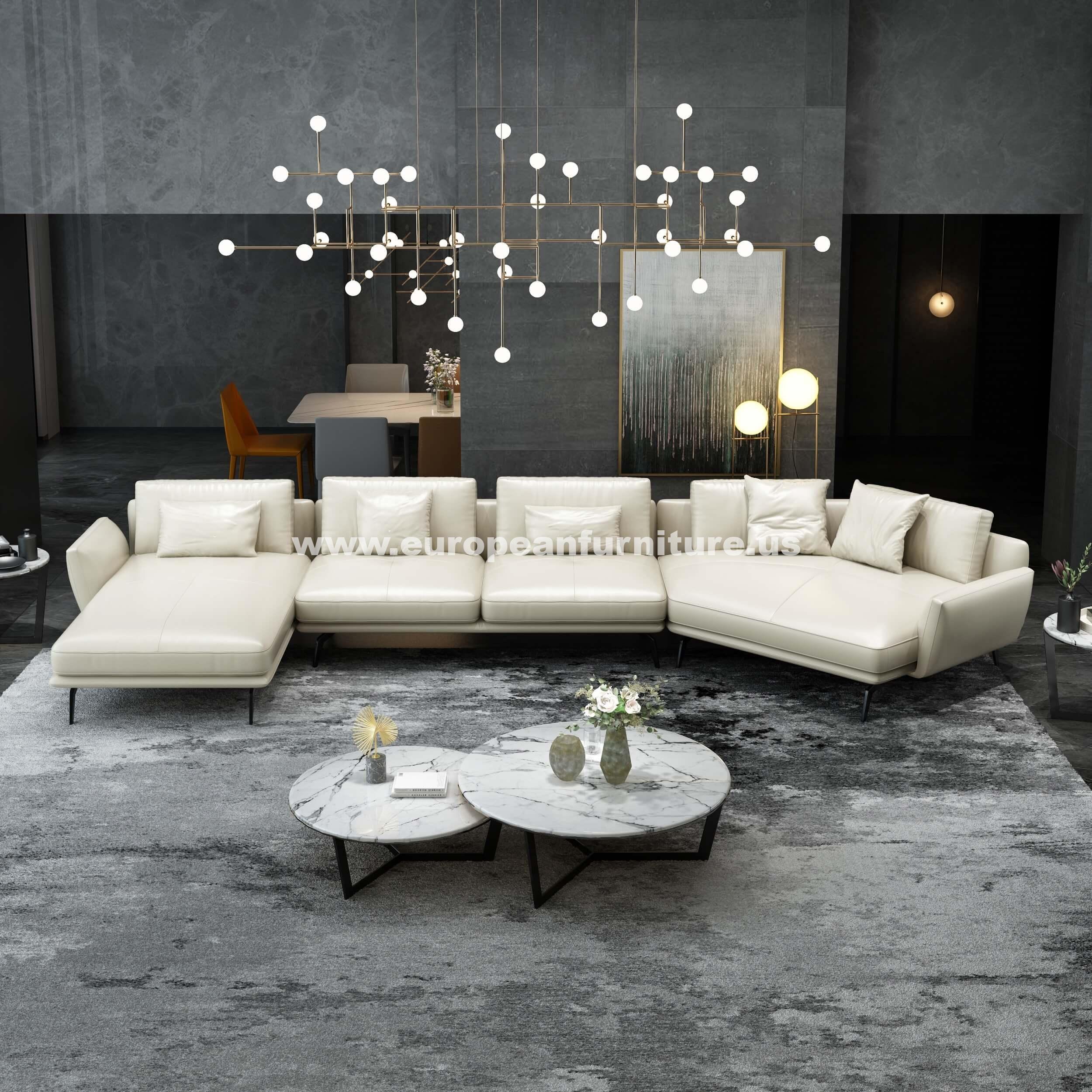 European Furniture - Santiago Italian Off White Leather Sectional LHF - EF-83542L-3LHF - New Star Living