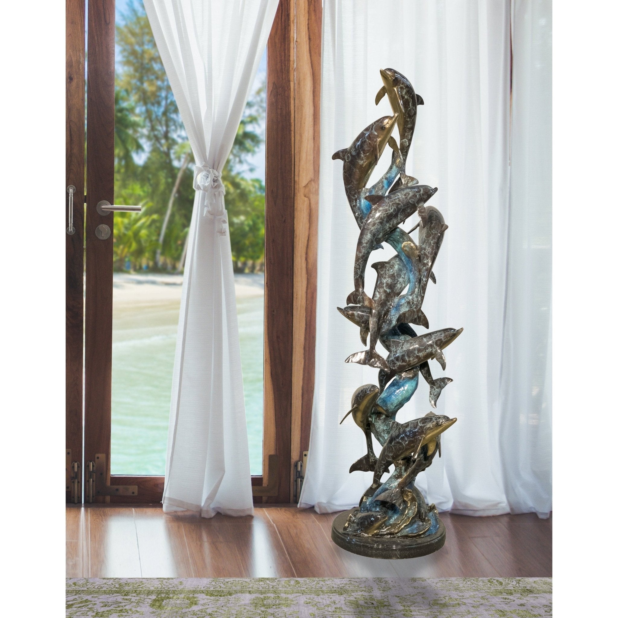 AFD Home 12 Dolphins on Marble Base Special Patina 57 Inch Tall - New Star Living