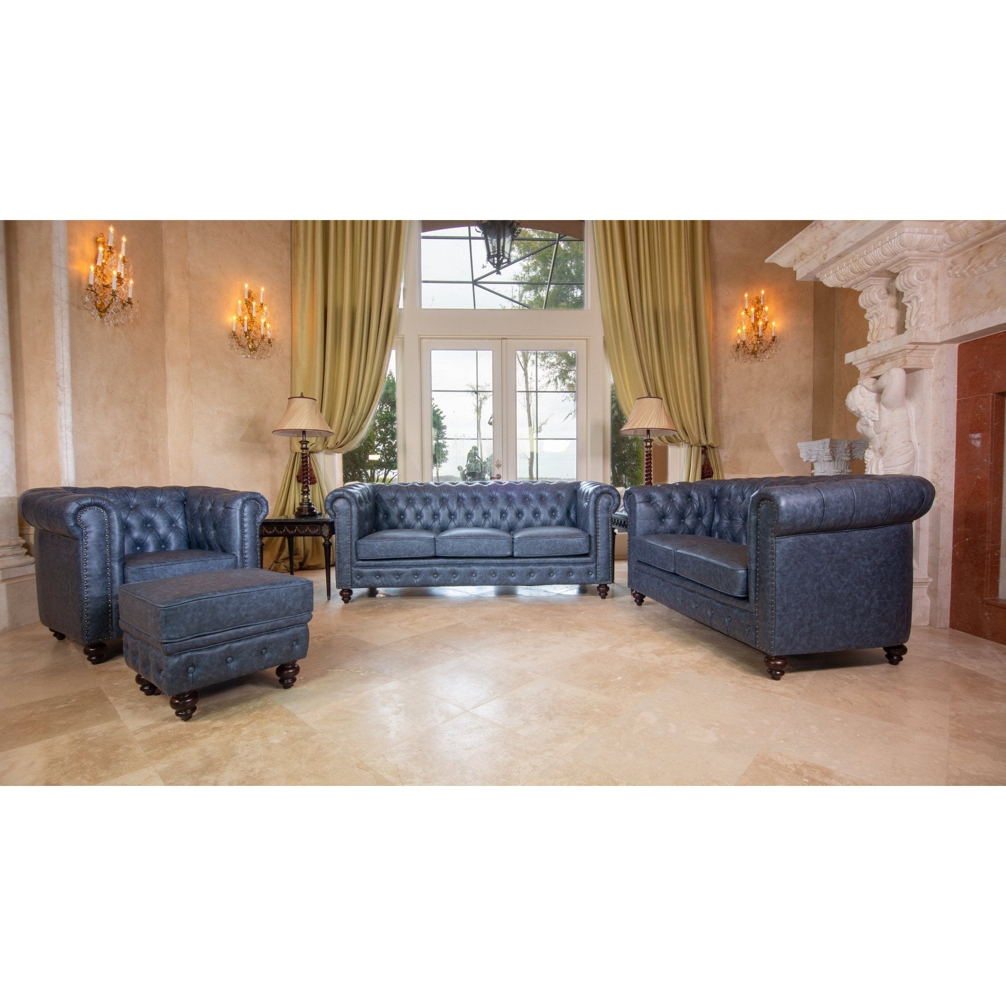 AFD Home Classic Chesterfield Gray Blue Sofa Set of 3 - New Star Living