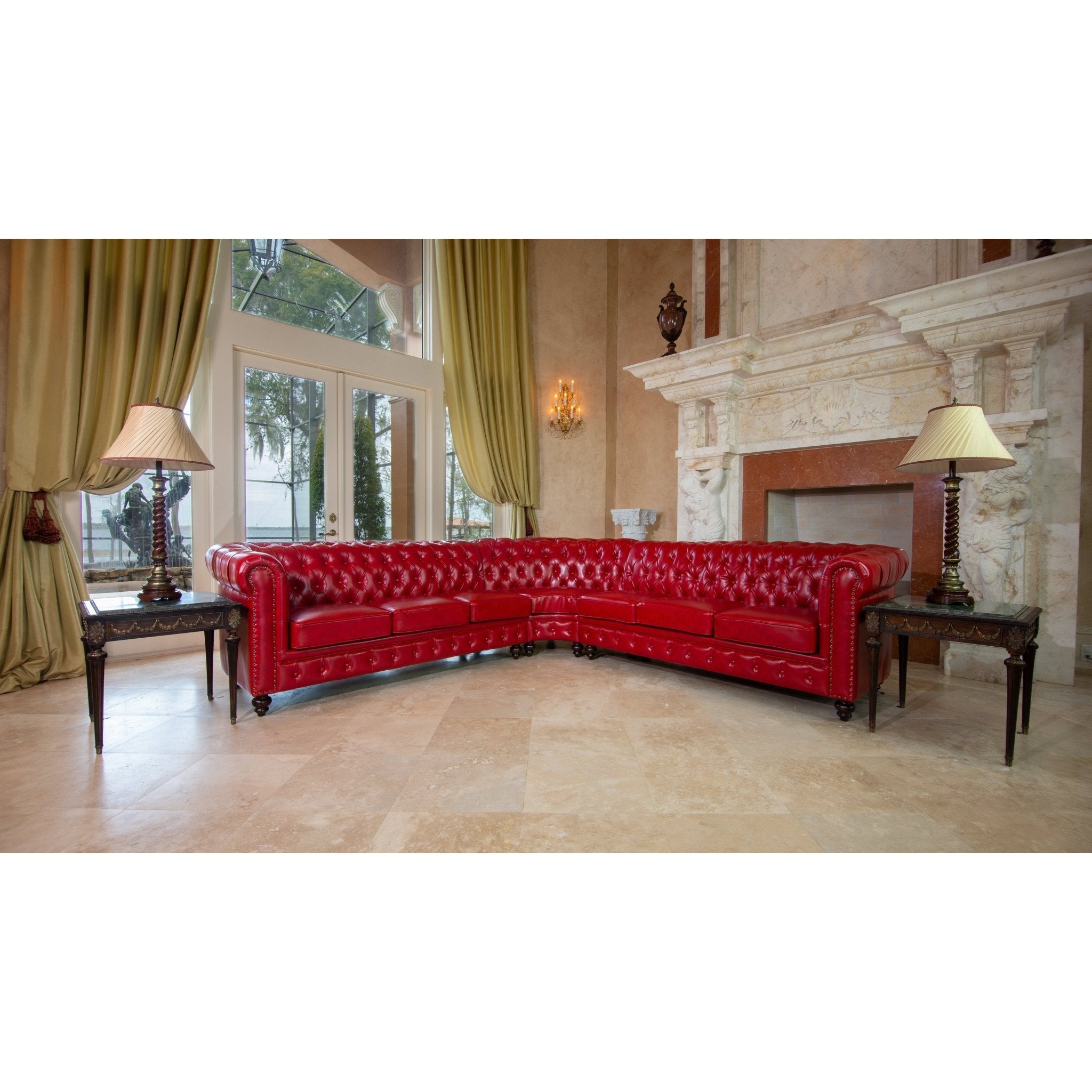 AFD Home Classic Chesterfield Red Sectional with Ottoman(KIT) - New Star Living