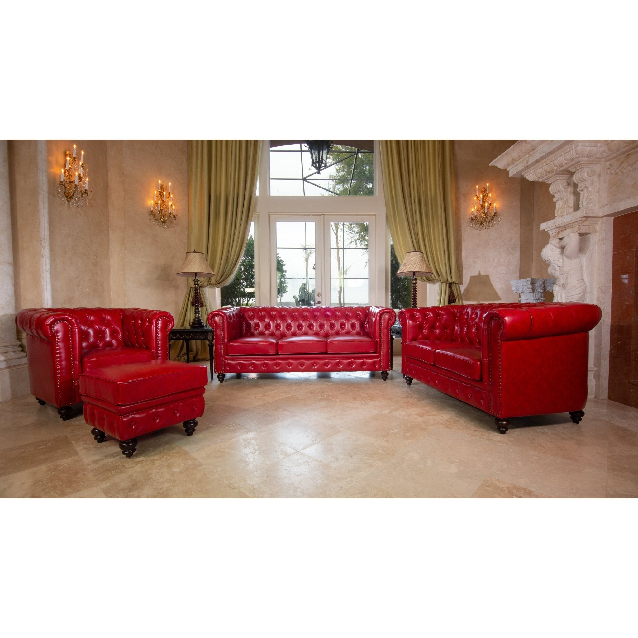 AFD Home Classic Chesterfield Red Sofa Set of 3 - New Star Living