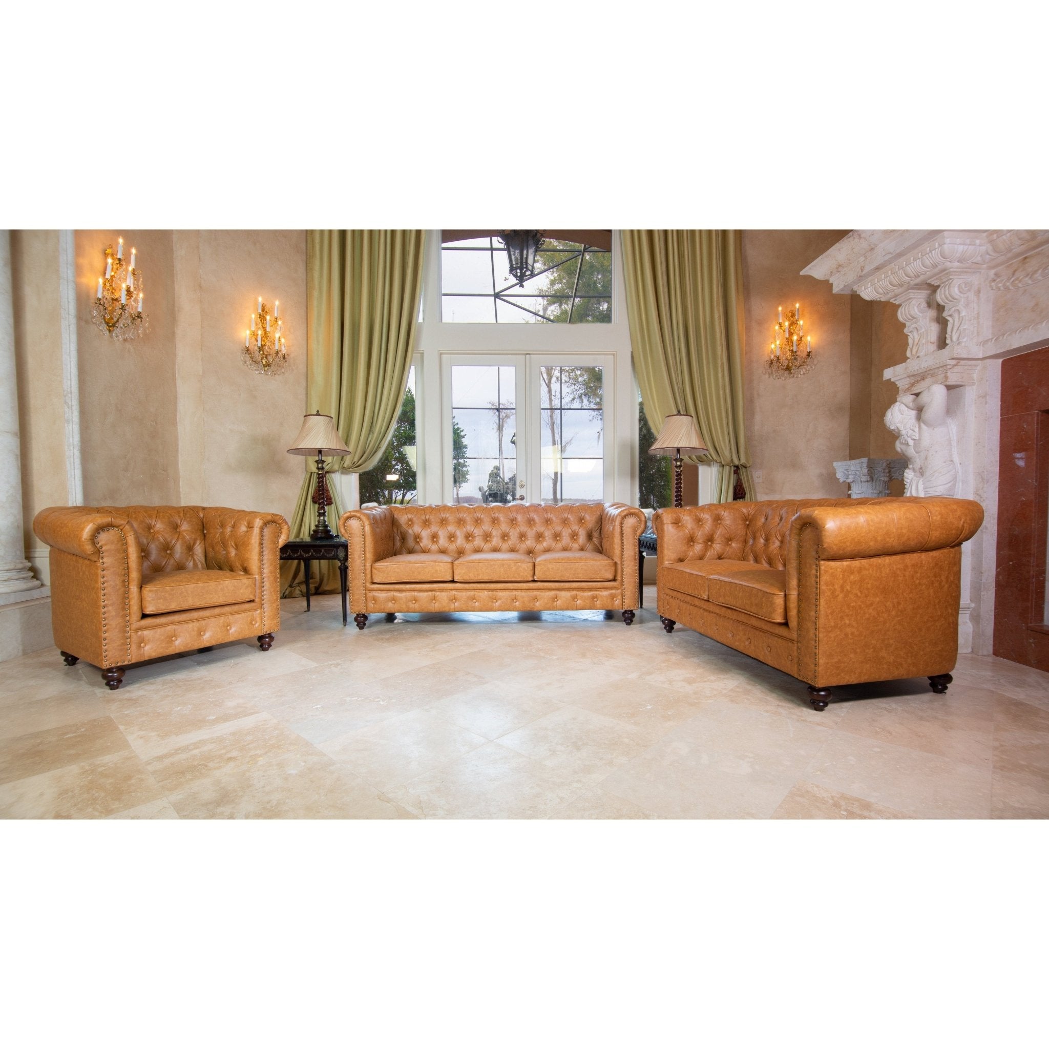 AFD Home Classic Chesterfield Tan Sofa Set of 3 - New Star Living