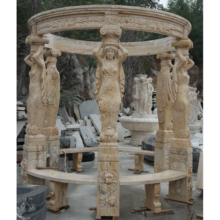 AFD Home Gazebo with Stainless Steel Top in Travertine Marble 17634 - 12010556 - New Star Living
