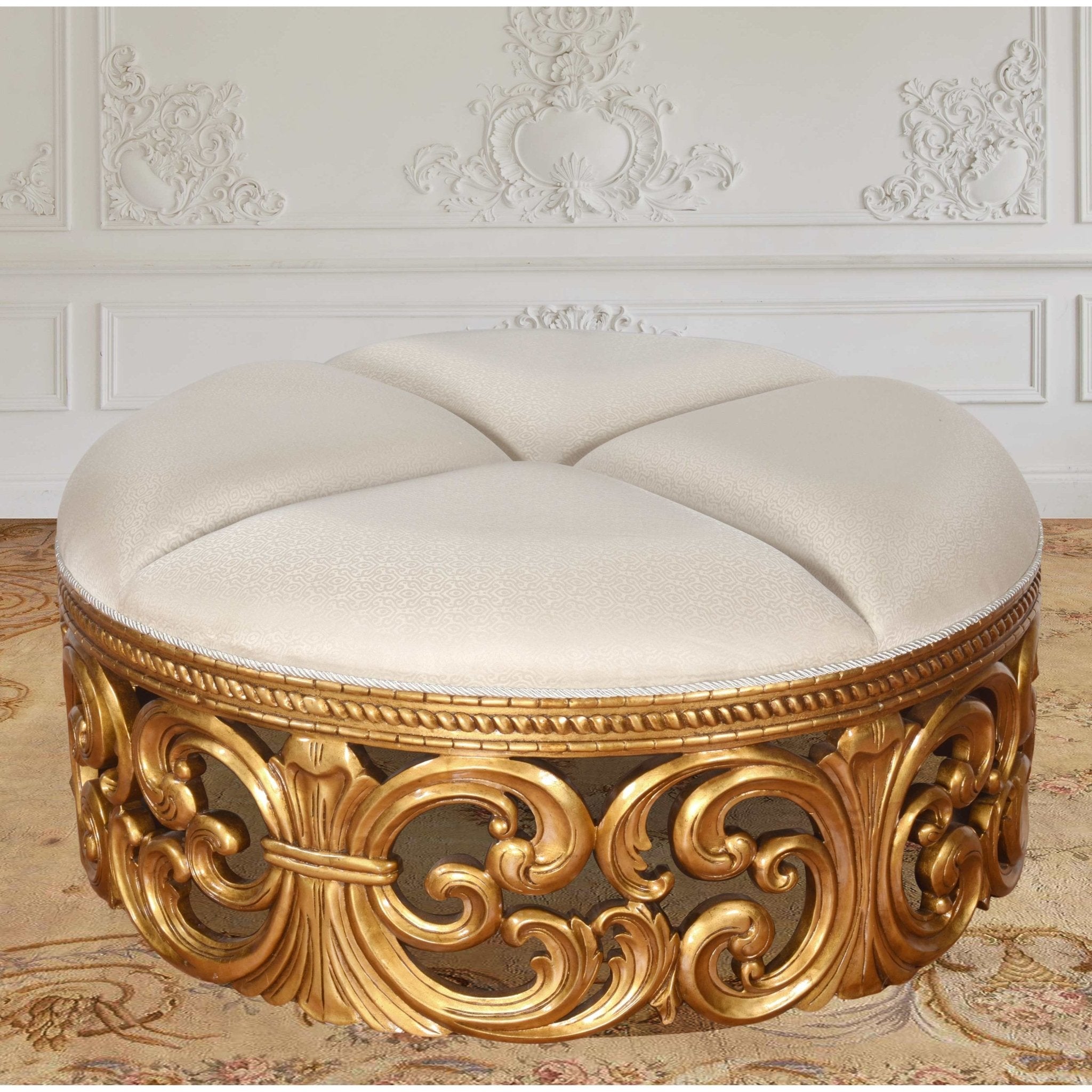 AFD Home Gold Rococo Ottoman with Cream Fabric - New Star Living