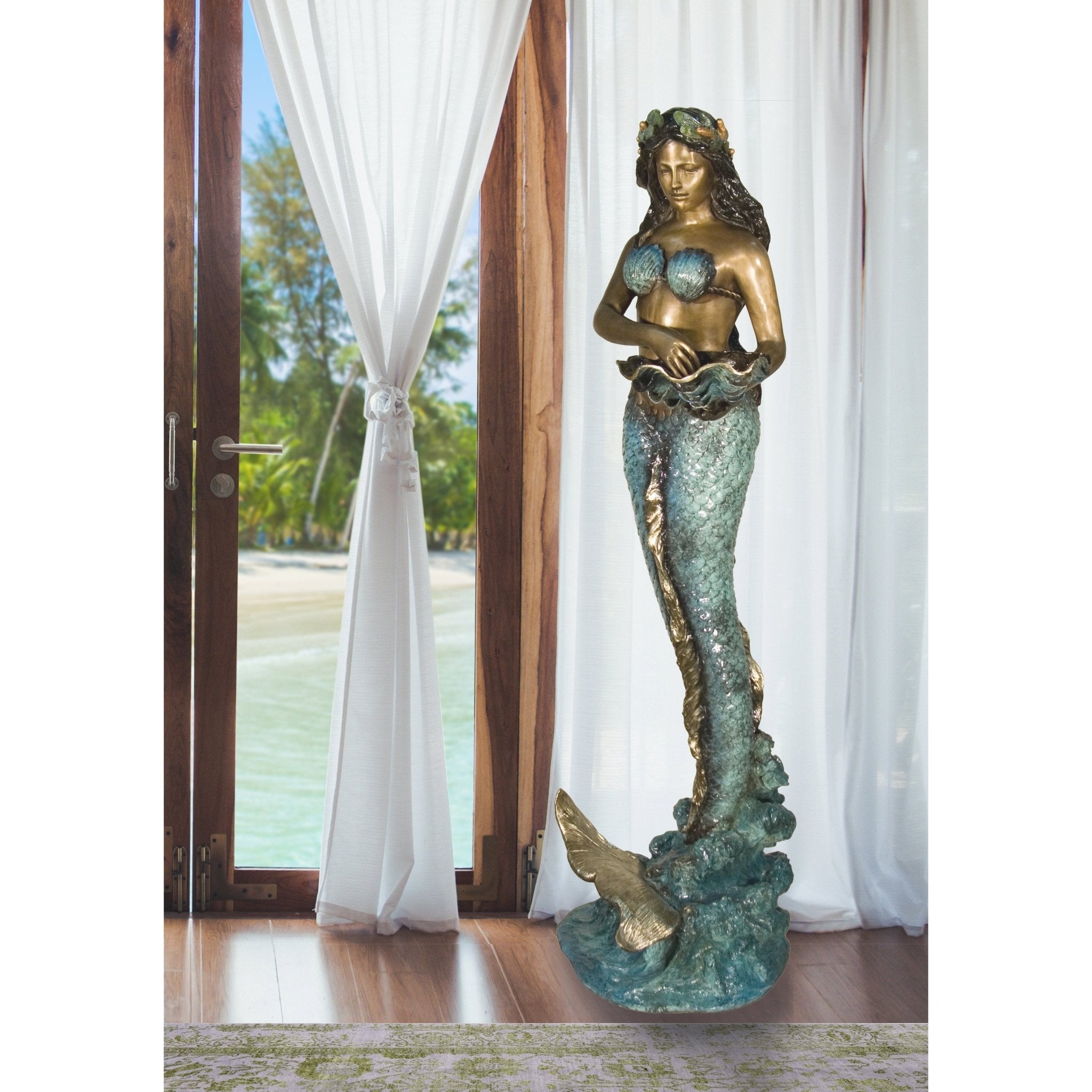 AFD Home Mermaid Holding Shell Sculpture Fountain Feature 71 Inches Tall - New Star Living