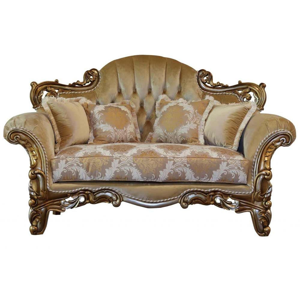 European Furniture - Alexsandra Luxury Loveseat in Golden Brown with Antique Silver - 43553-L - New Star Living