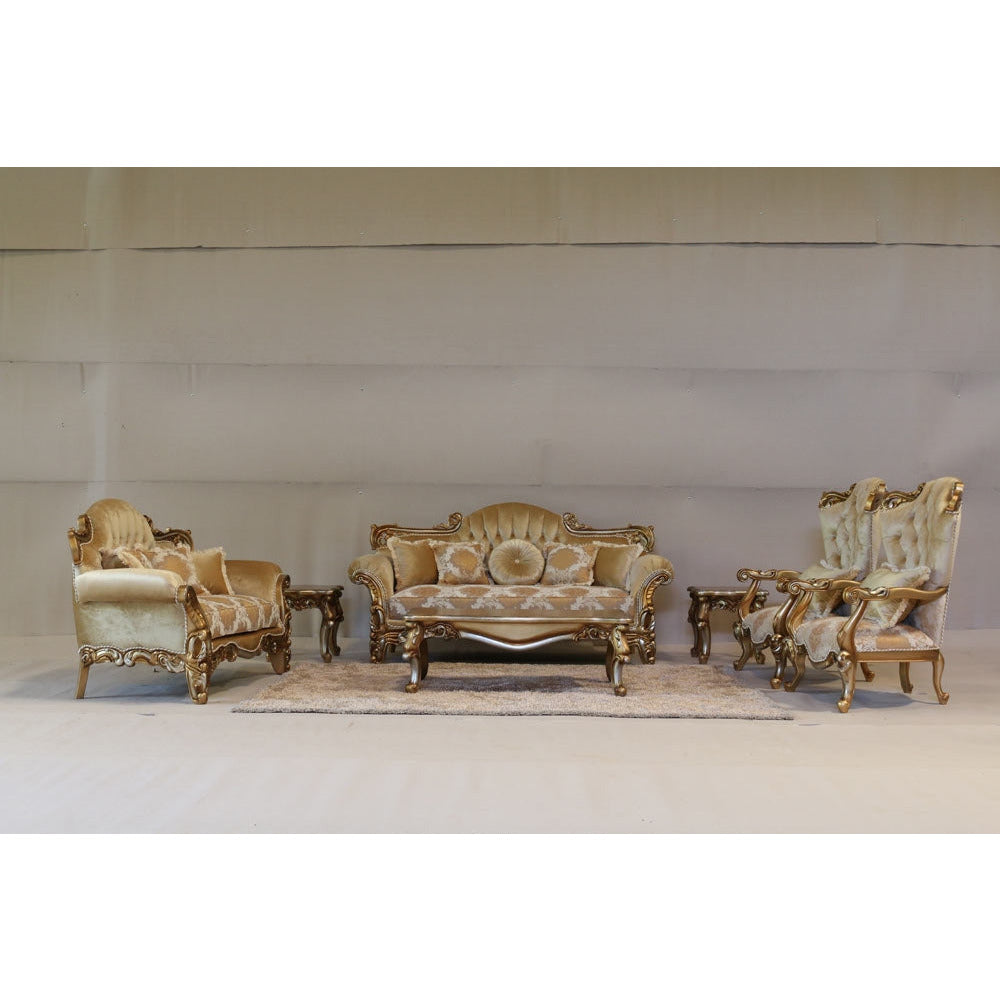 European Furniture - Alexsandra 4 Piece Luxury Living Room Set in Golden Brown with Antique Silver - 43553-SL2C - New Star Living
