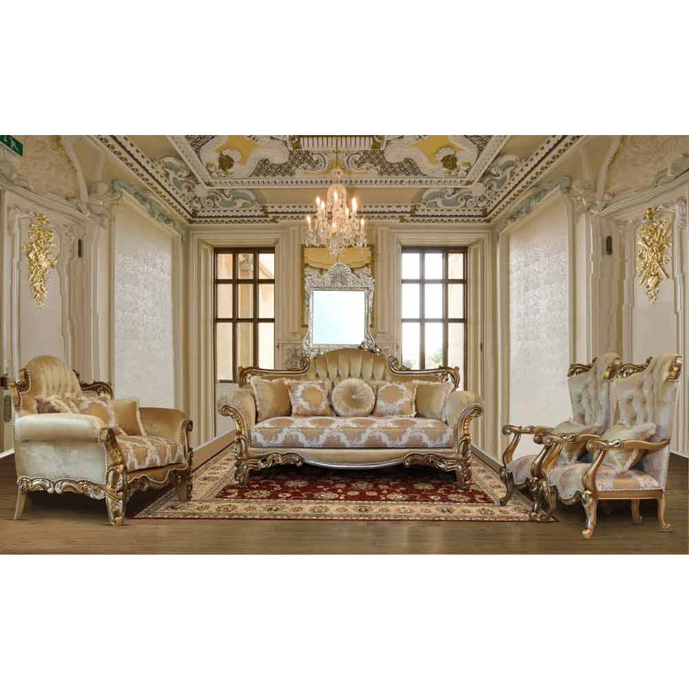 European Furniture - Alexsandra 2 Piece Luxury Sofa Set in Golden Brown with Antique Silver - 43553-SC - New Star Living