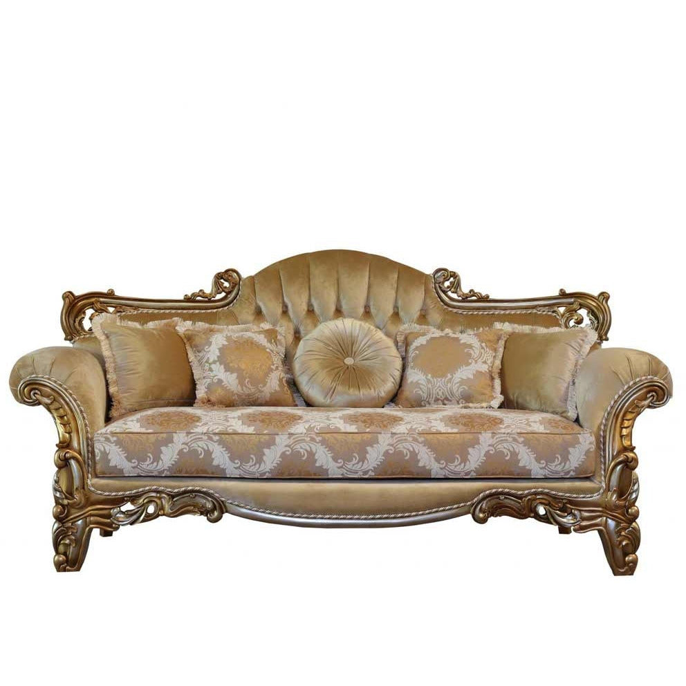European Furniture - Alexsandra Luxury Sofa in Golden Brown with Antique Silver - 43553-S - New Star Living