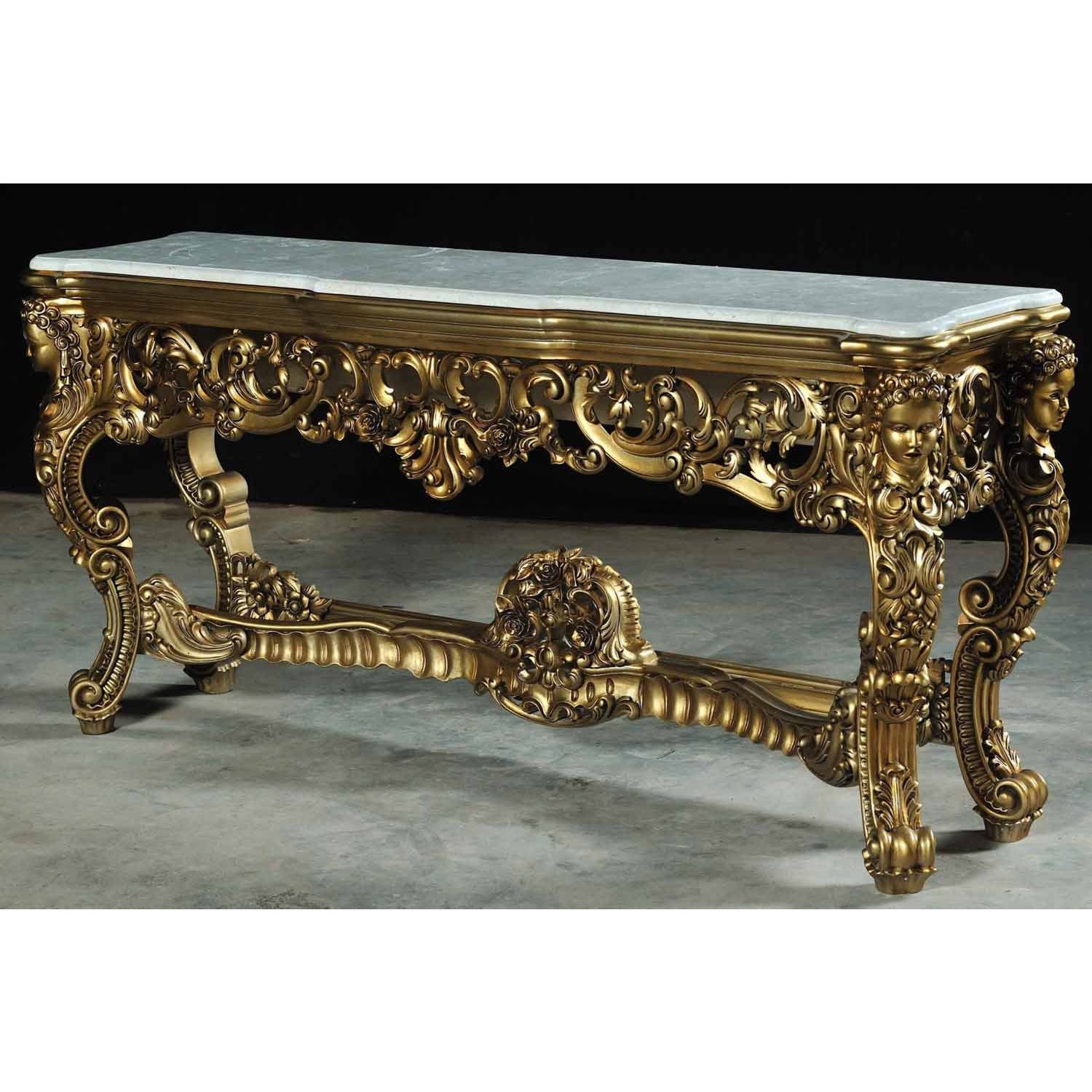 European Furniture - Ambrogio Console Table With Marble Top in Gold - 1000ST - New Star Living