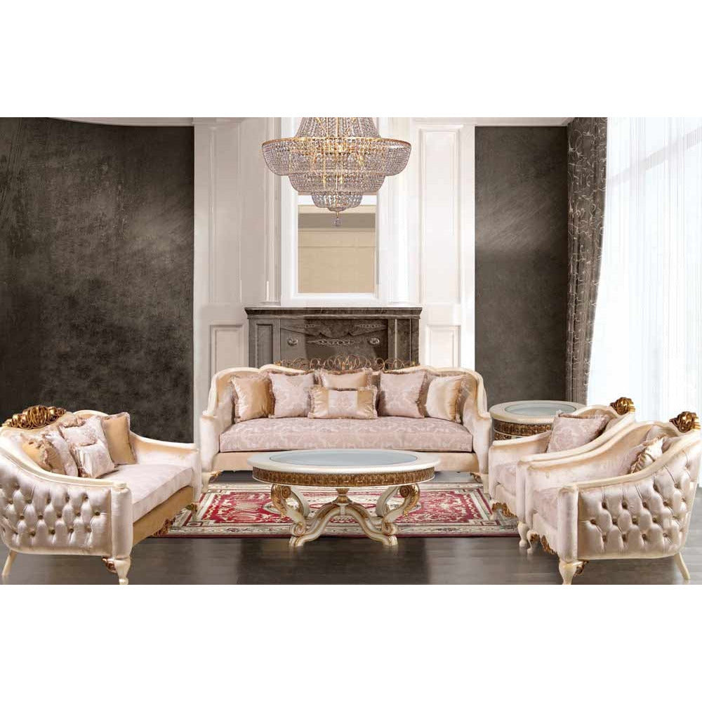 European Furniture - Angelica 3 Piece Luxury Occasional Table Set in Beige and Antique Dark Gold Leaf - 4535-CT-ET - New Star Living