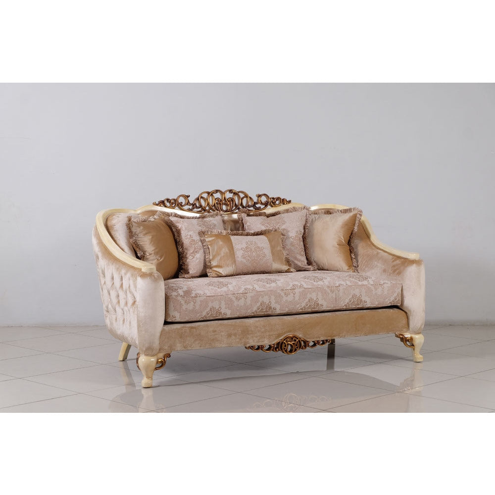European Furniture - Angelica 2 Piece Luxury Sofa Set in Beige and Antique Dark Gold Leaf - 4535-SL - New Star Living