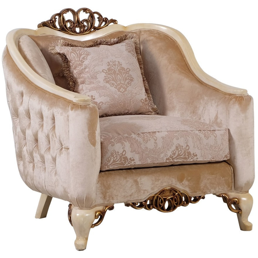 European Furniture - Angelica 4 Piece Living Room Set in Beige & Gold - 45350-4SET - New Star Living