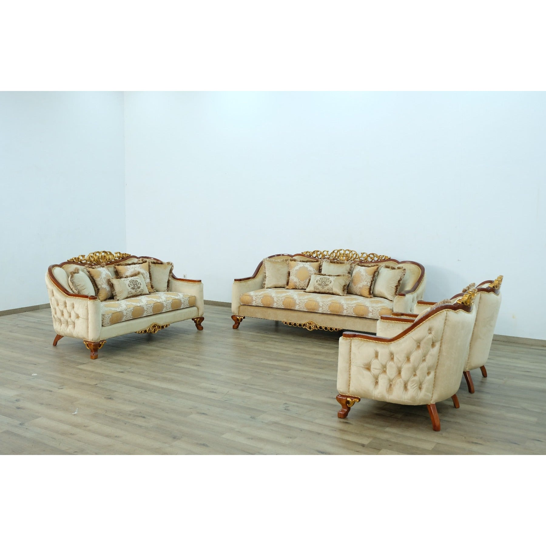 European Furniture - Angelica II 3 Piece Living Room Set in Dark Brown & Gold - 45354-3SET - New Star Living