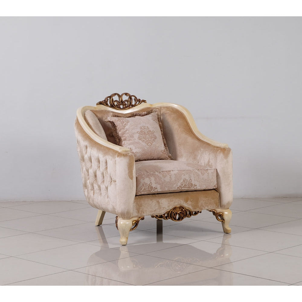 European Furniture - Angelica 3 Piece Luxury Living Room Set in Beige and Antique Dark Gold Leaf - 4535-S2C - New Star Living