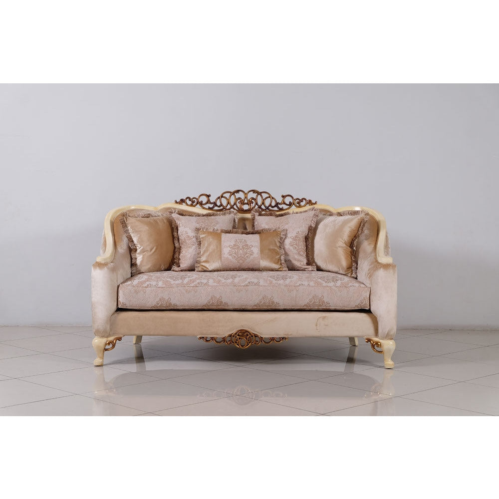 European Furniture - Angelica 2 Piece Luxury Sofa Set in Beige and Antique Dark Gold Leaf - 4535-SL - New Star Living
