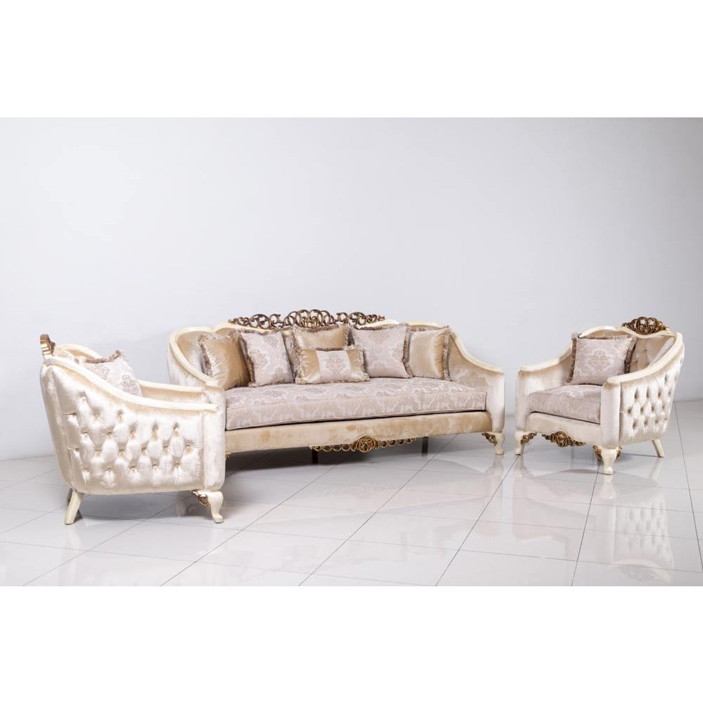 European Furniture - Angelica 2 Piece Luxury Sofa Set in Beige and Antique Dark Gold Leaf - 4535-SC - New Star Living