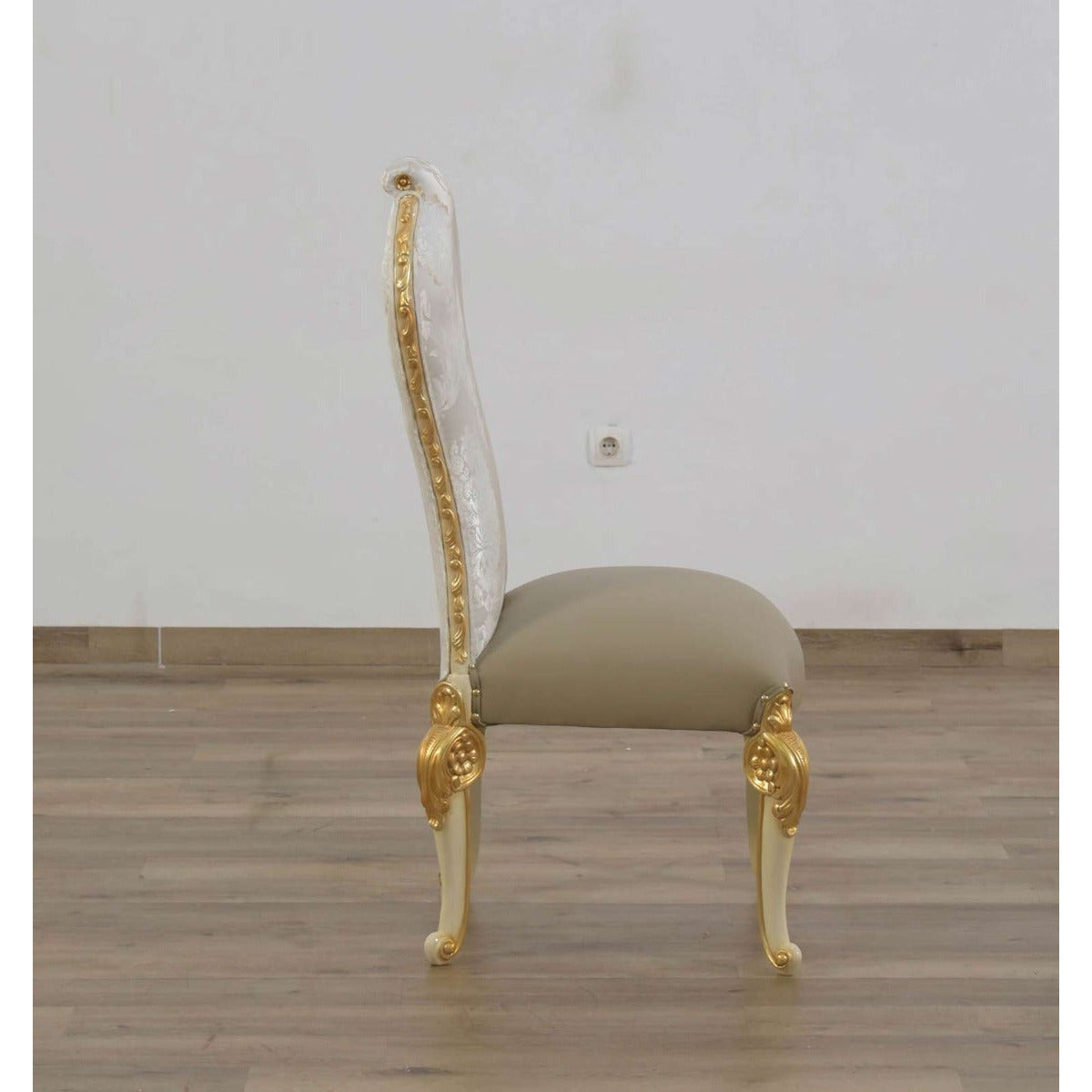 European Furniture - Bellagio Side Chair Set of 2 in Beige & Gold Leaf - 40059-SC - New Star Living