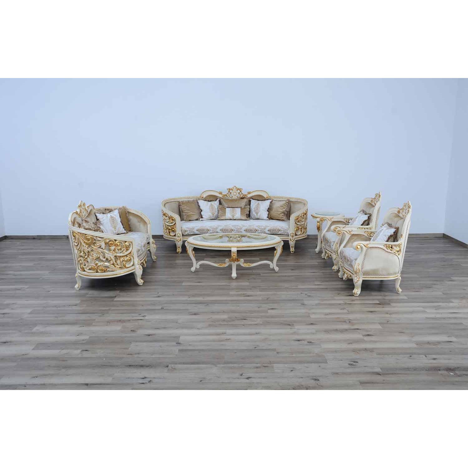 European Furniture - Bellagio 3 Piece Living Room Set in Antique Bronze Beige-Gold - 30016-3SET - New Star Living