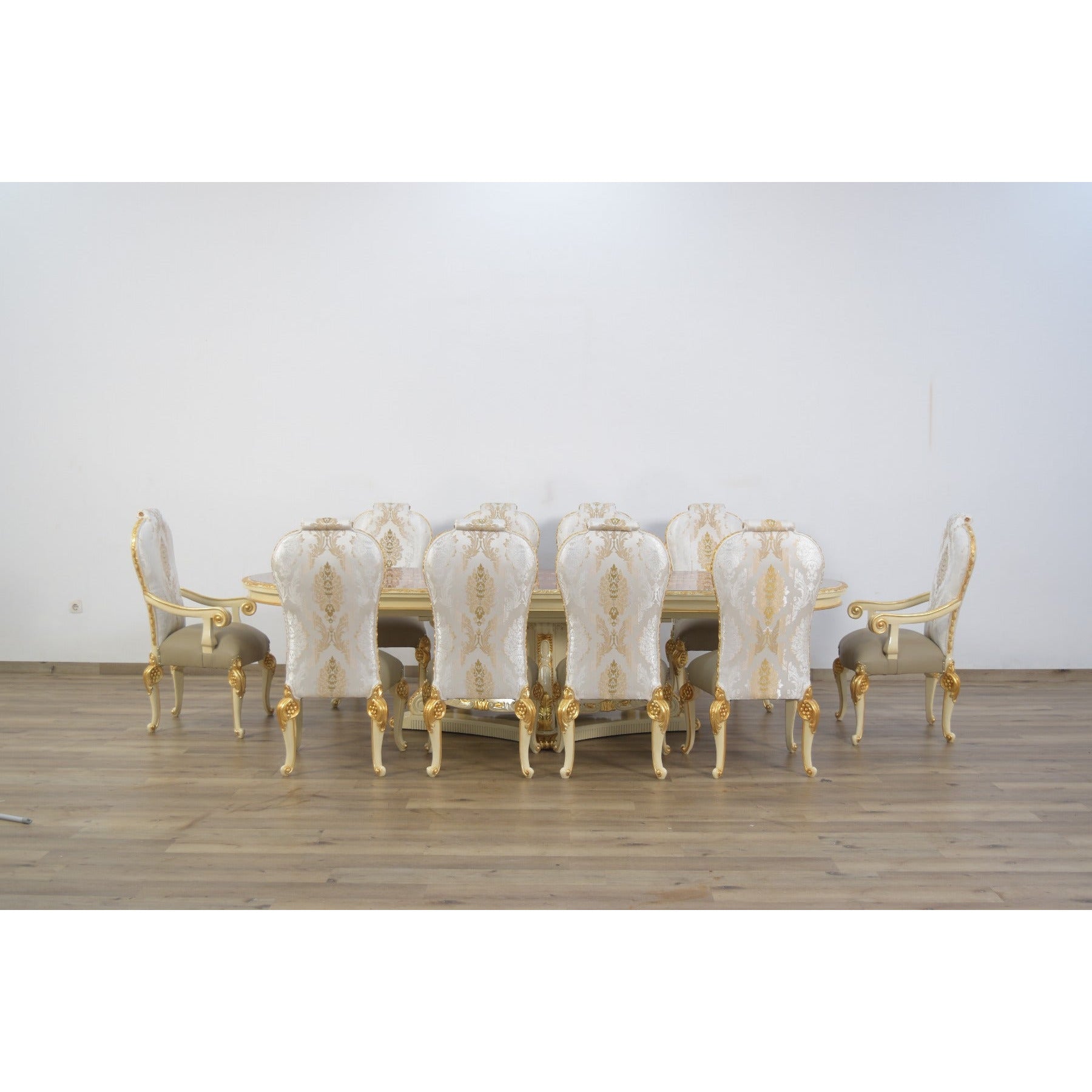 European Furniture - Bellagio 7 Piece Dining Room Set in Beige & Gold Leaf - 40059-7SET - New Star Living