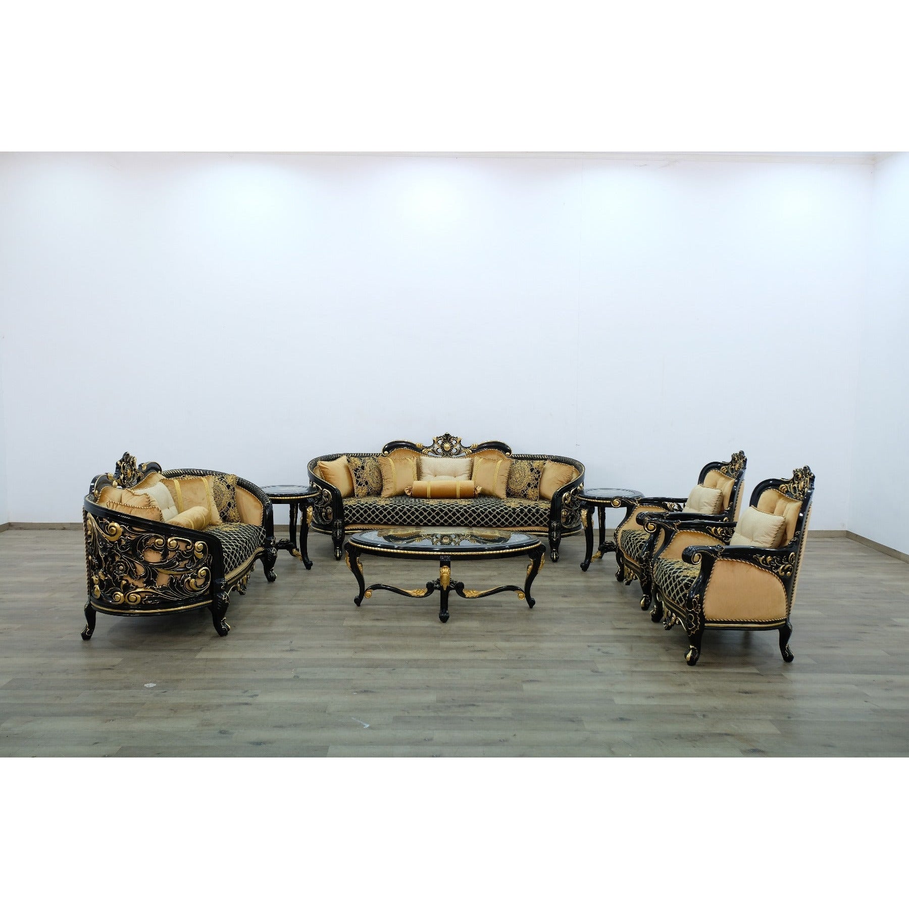 European Furniture - Bellagio III Loveseat in Black-Gold - 30019-L - New Star Living