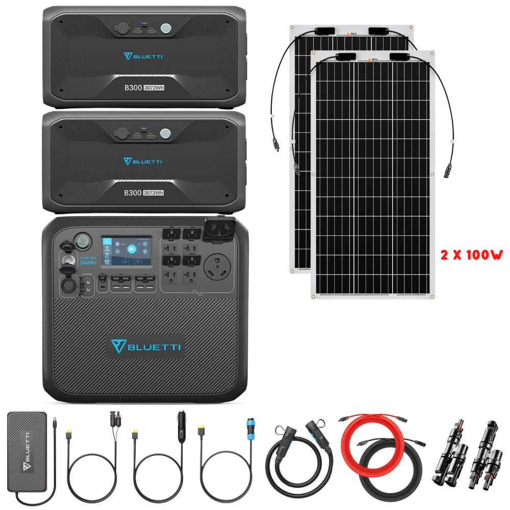 Bluetti AC200MAX + Optional B300 Batteries + Solar Panels Complete Solar Generator Kit - BP-AC200Max+B300[2]+RS-F100[2]+RS-30102-T2 - Avanquil